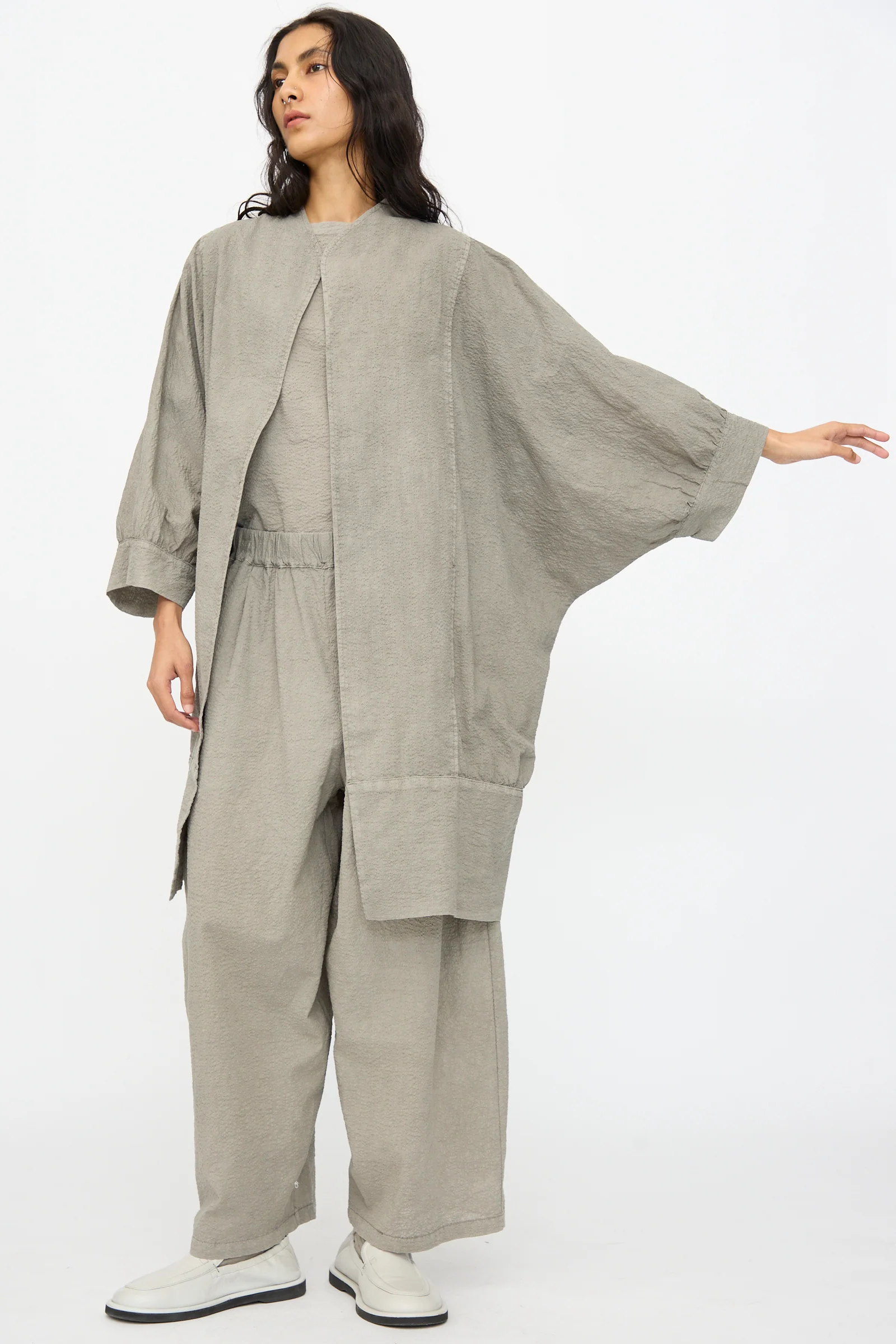 Textured Cotton Spoon Jacket in Pale Grey - Image 4
