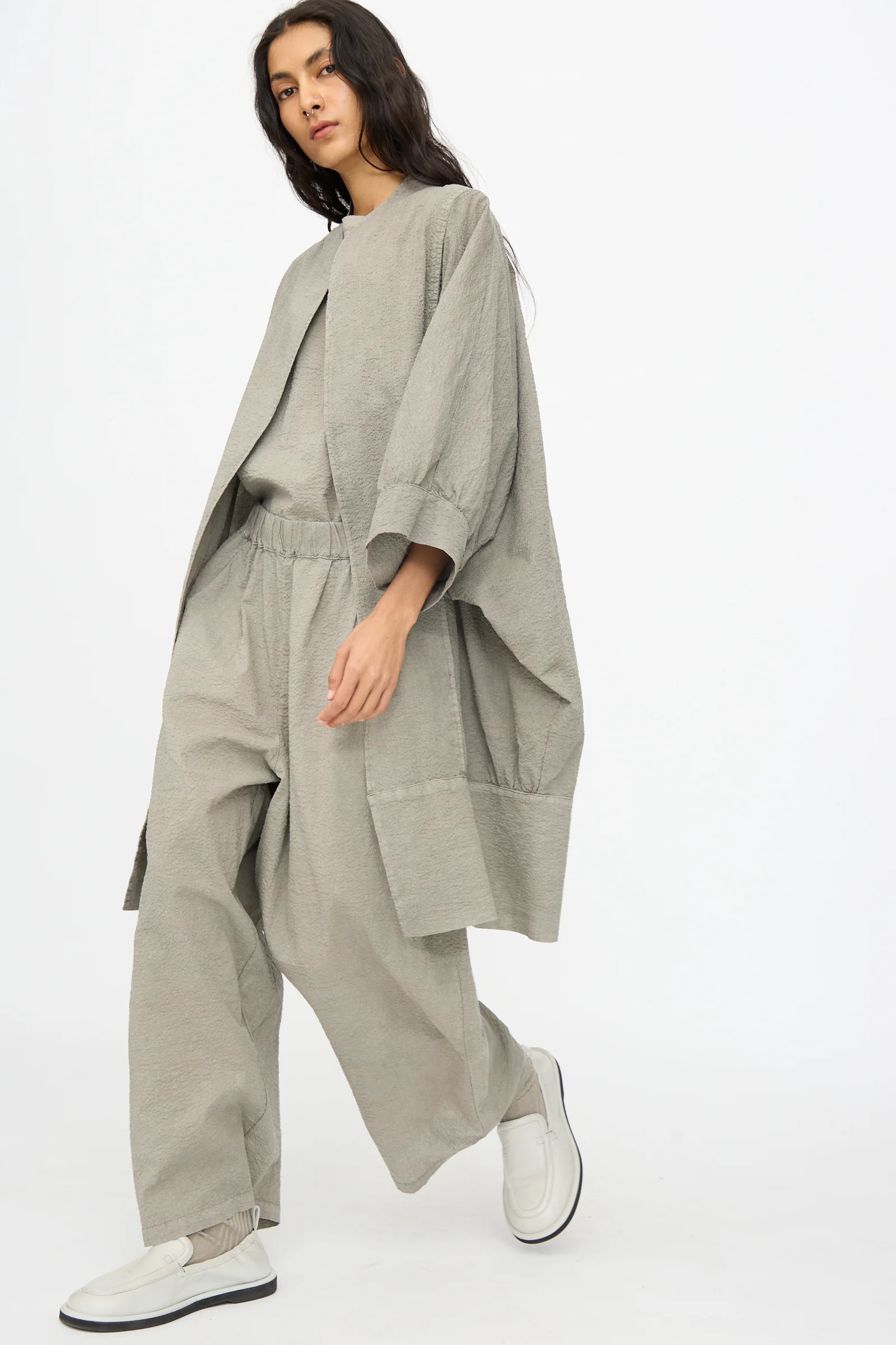 Textured Cotton Spoon Jacket in Pale Grey - Image 5