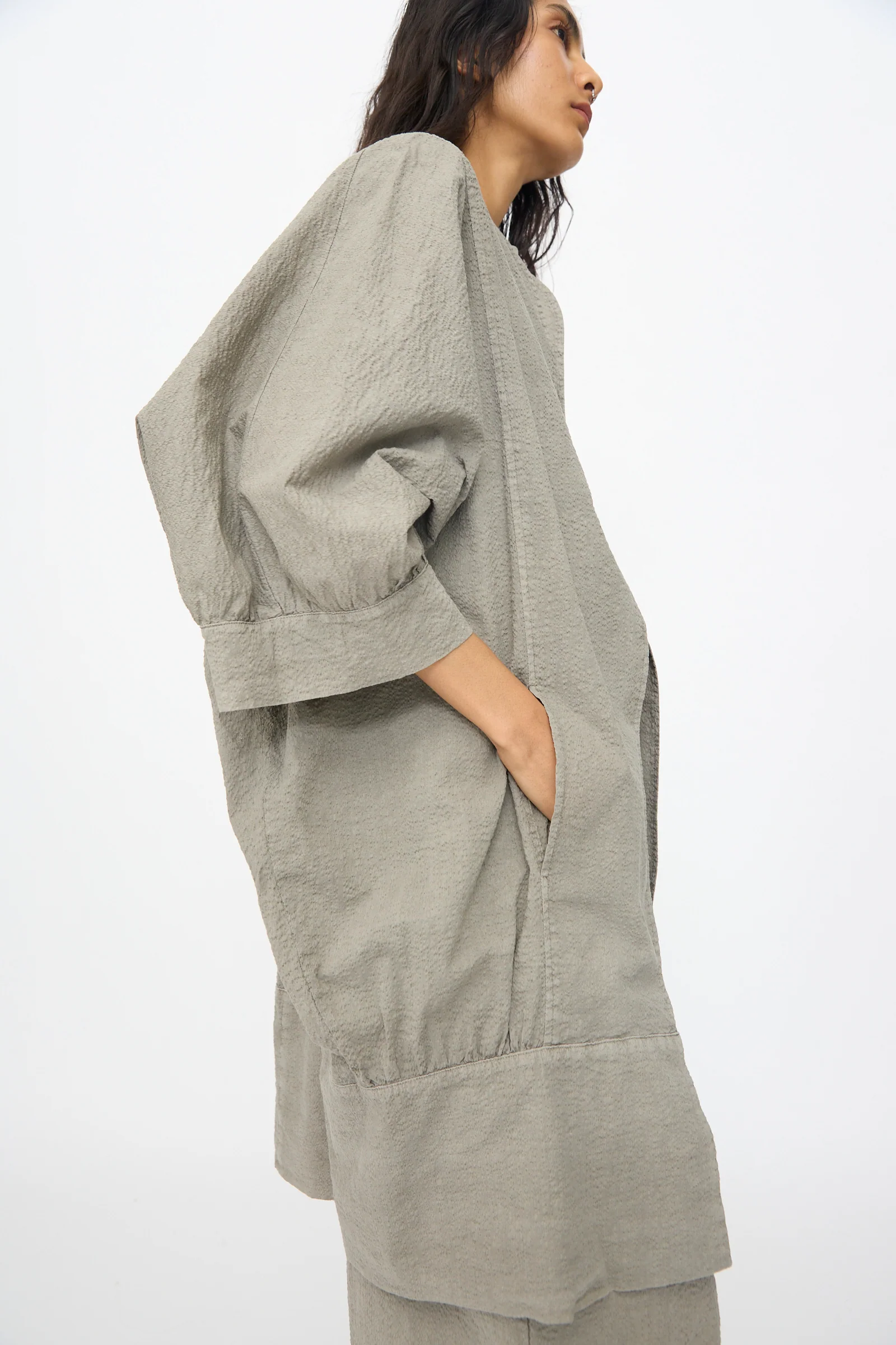 Textured Cotton Spoon Jacket in Pale Grey - Image 6