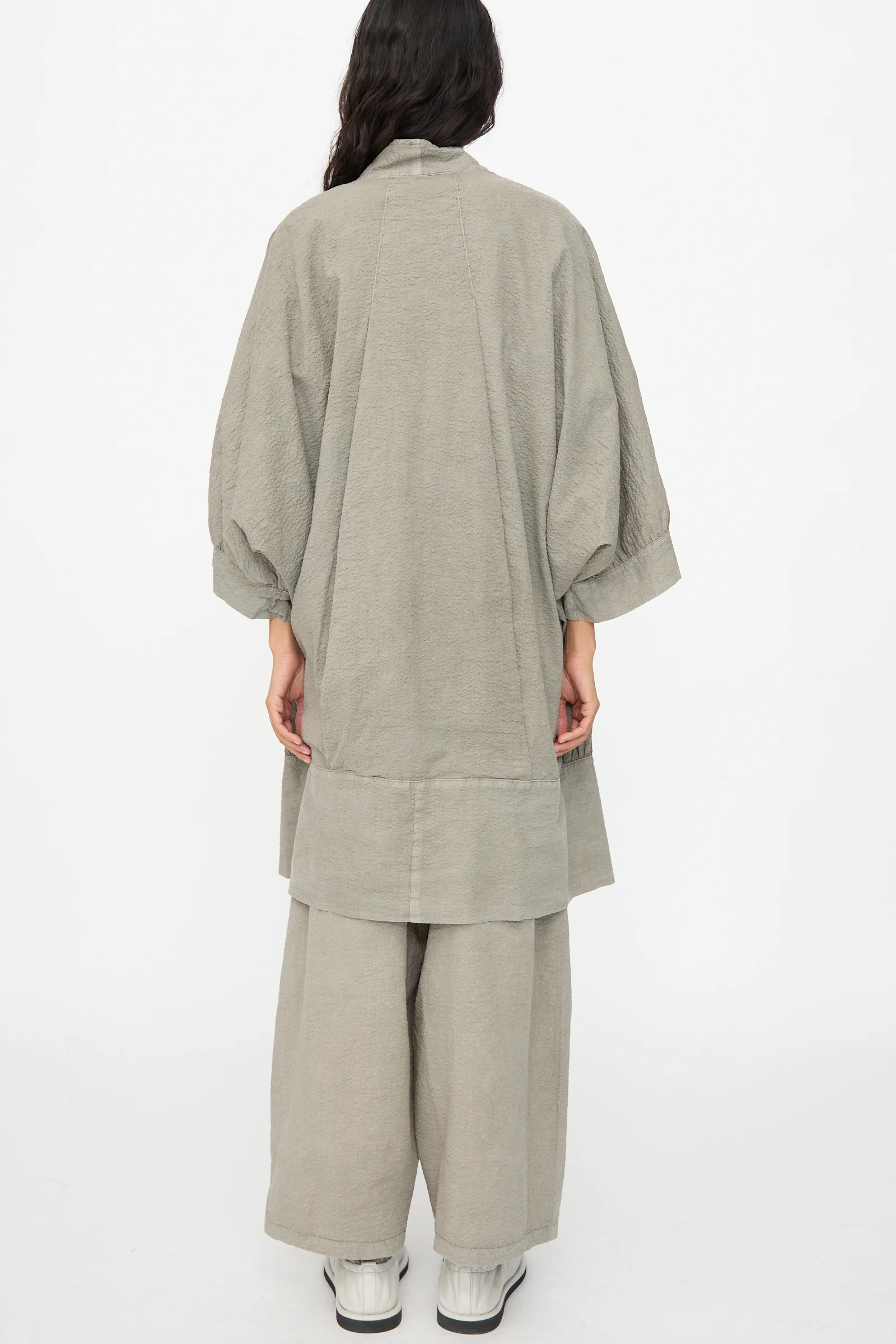 Textured Cotton Spoon Jacket in Pale Grey - Image 7