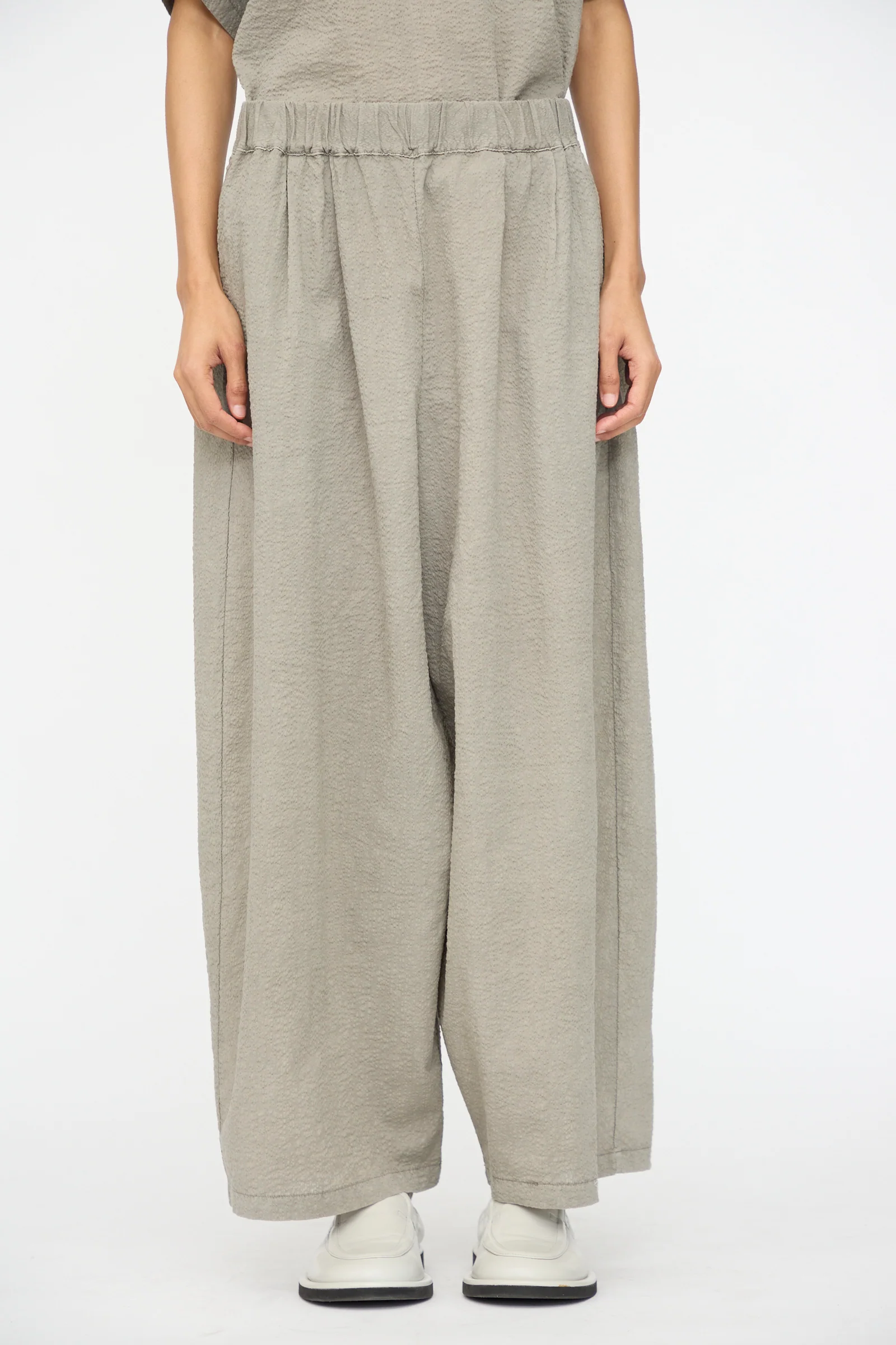 Textured Cotton Wide Pants in Pale Grey - Image 2