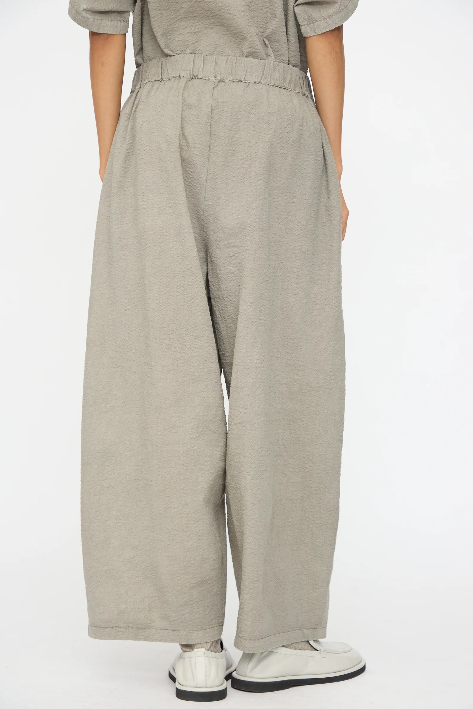 Textured Cotton Wide Pants in Pale Grey - Image 6