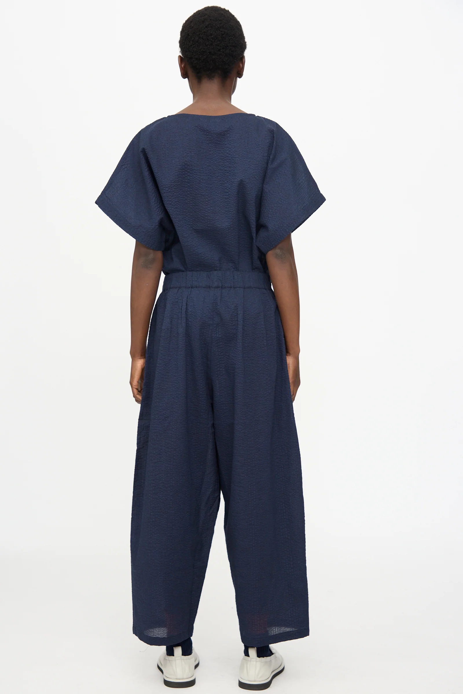 Wide Pants with Micro Wave Texture in Navy - Image 8
