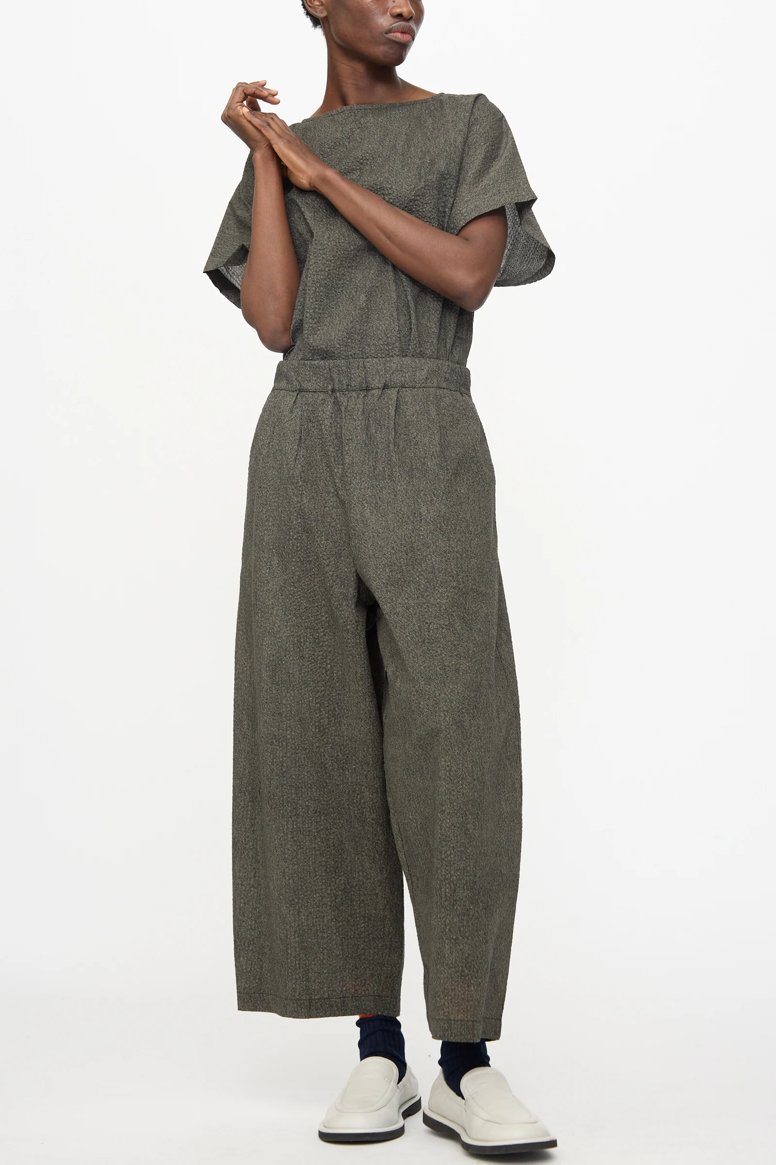Wide Pants with Micro Wave Texture in Steel - Image 2