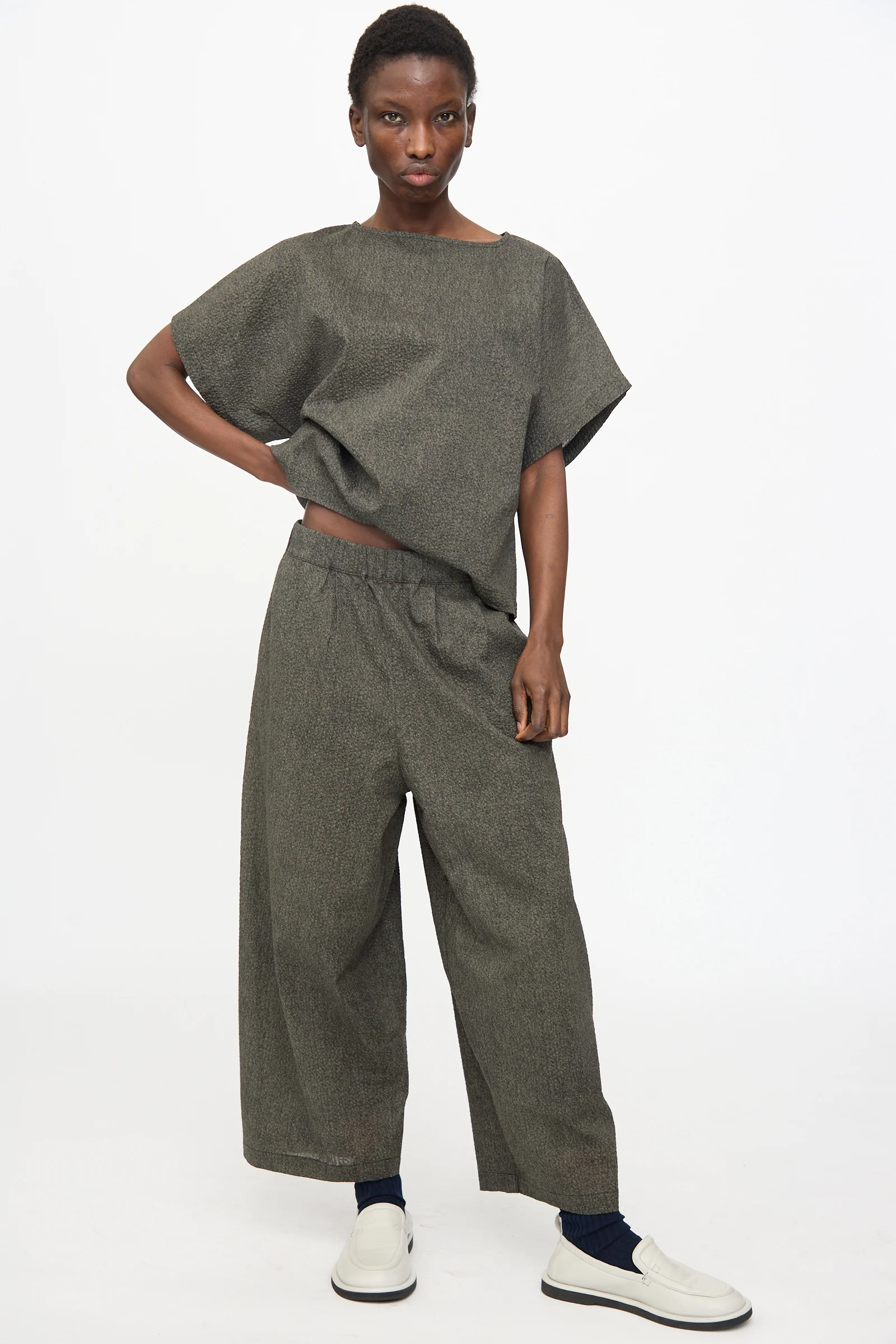 Wide Pants with Micro Wave Texture in Steel - Image 4