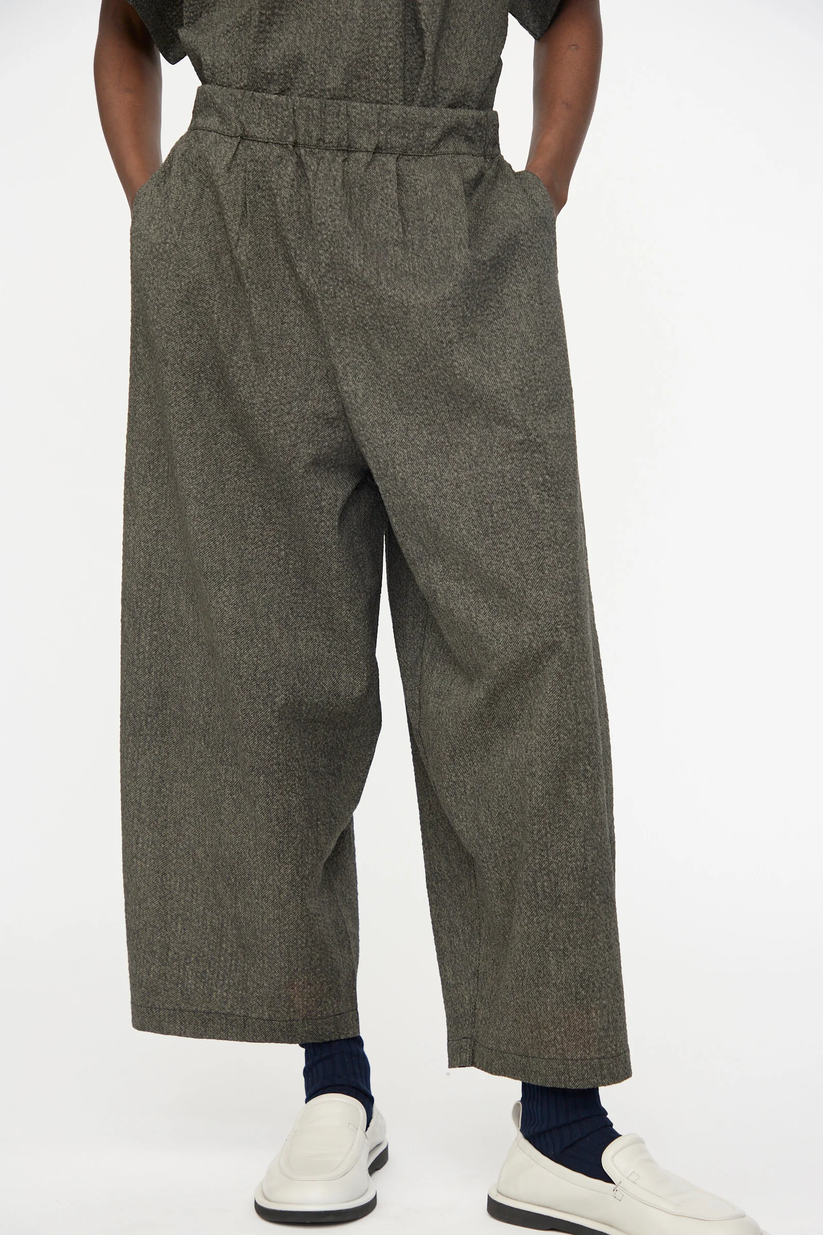 Wide Pants with Micro Wave Texture in Steel - Image 5