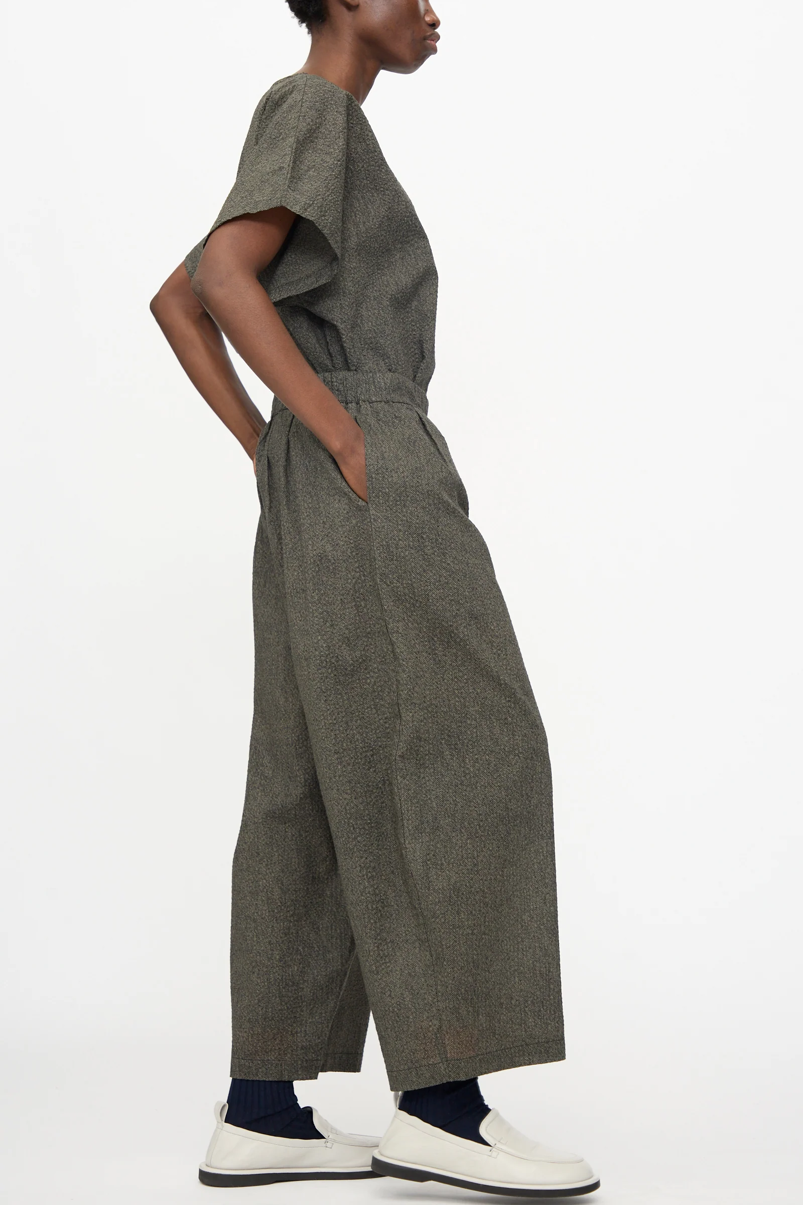 Wide Pants with Micro Wave Texture in Steel - Image 6