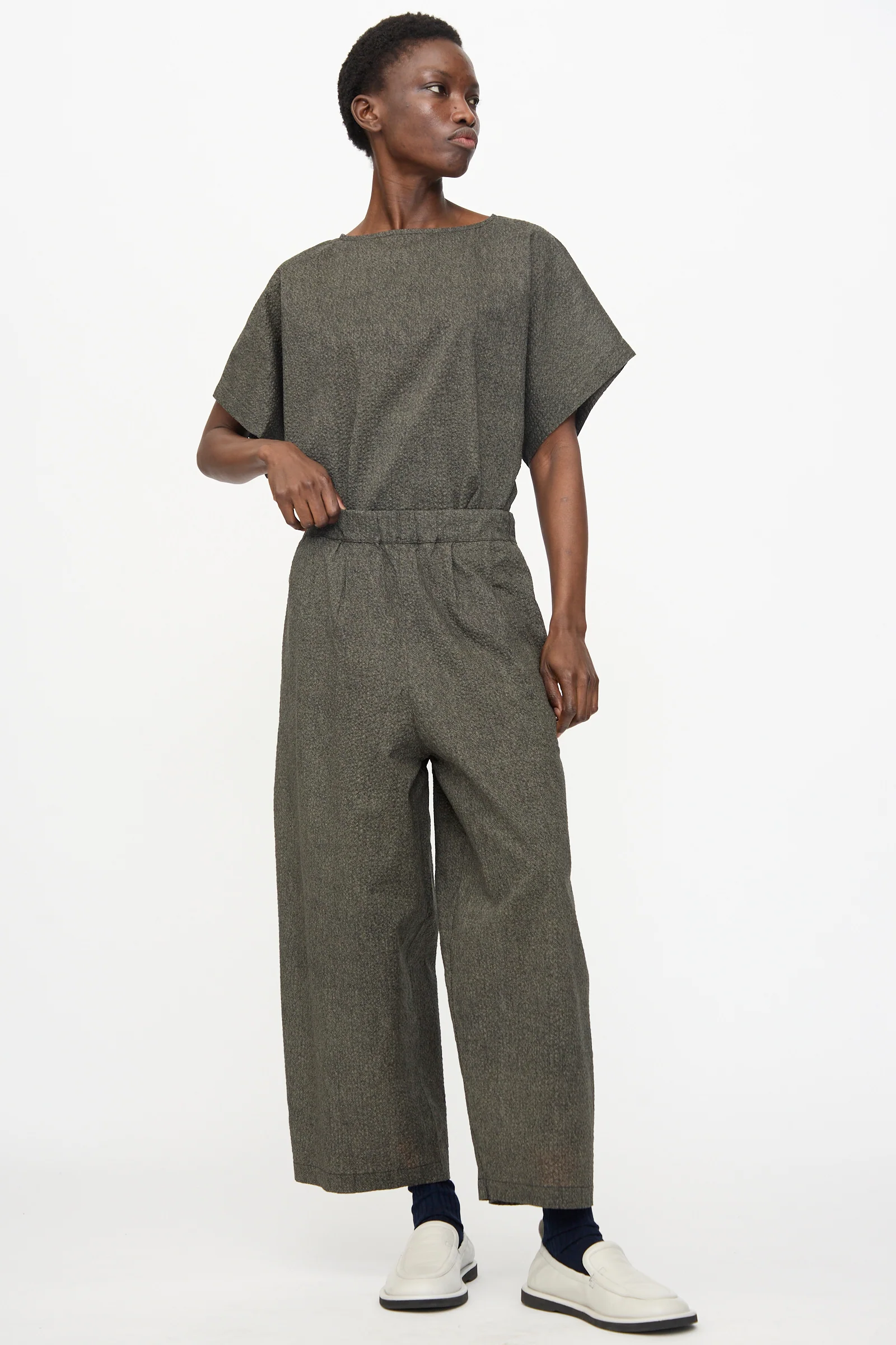 Wide Pants with Micro Wave Texture in Steel - Image 7