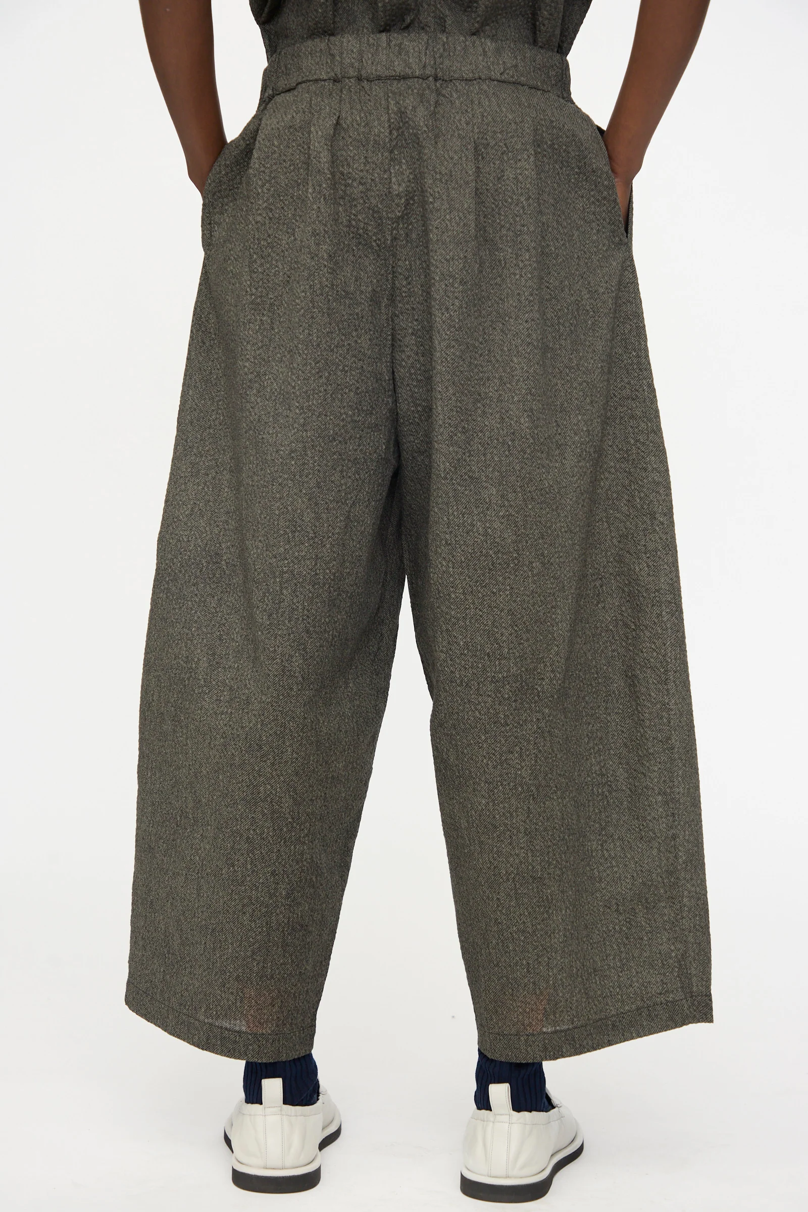 Wide Pants with Micro Wave Texture in Steel - Image 8
