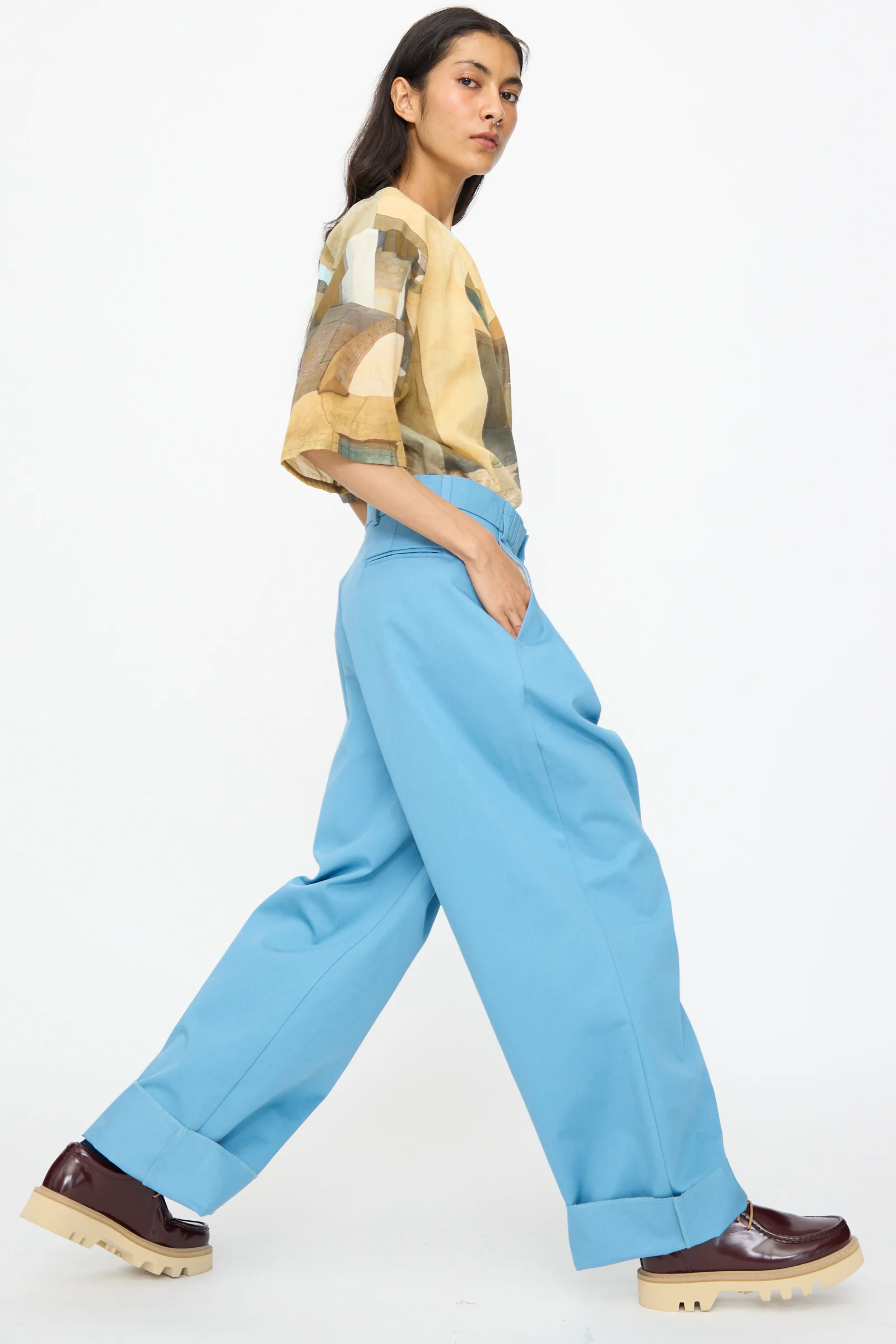 No. 81 Ultrawidepleated Pant in Skyblue - Image 4