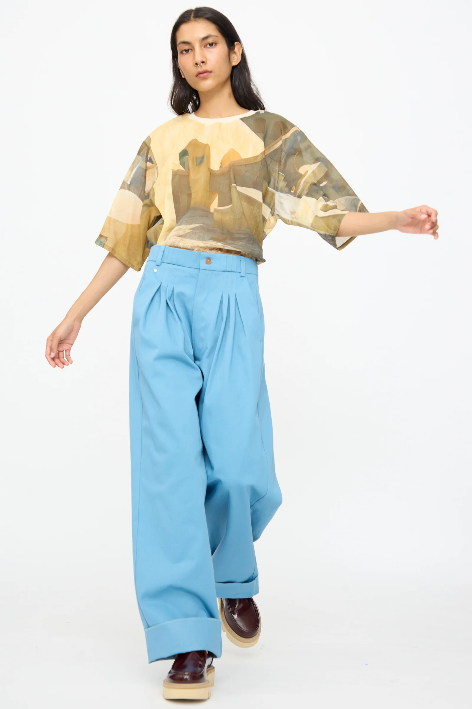 No. 81 Ultrawidepleated Pant in Skyblue - Image 5