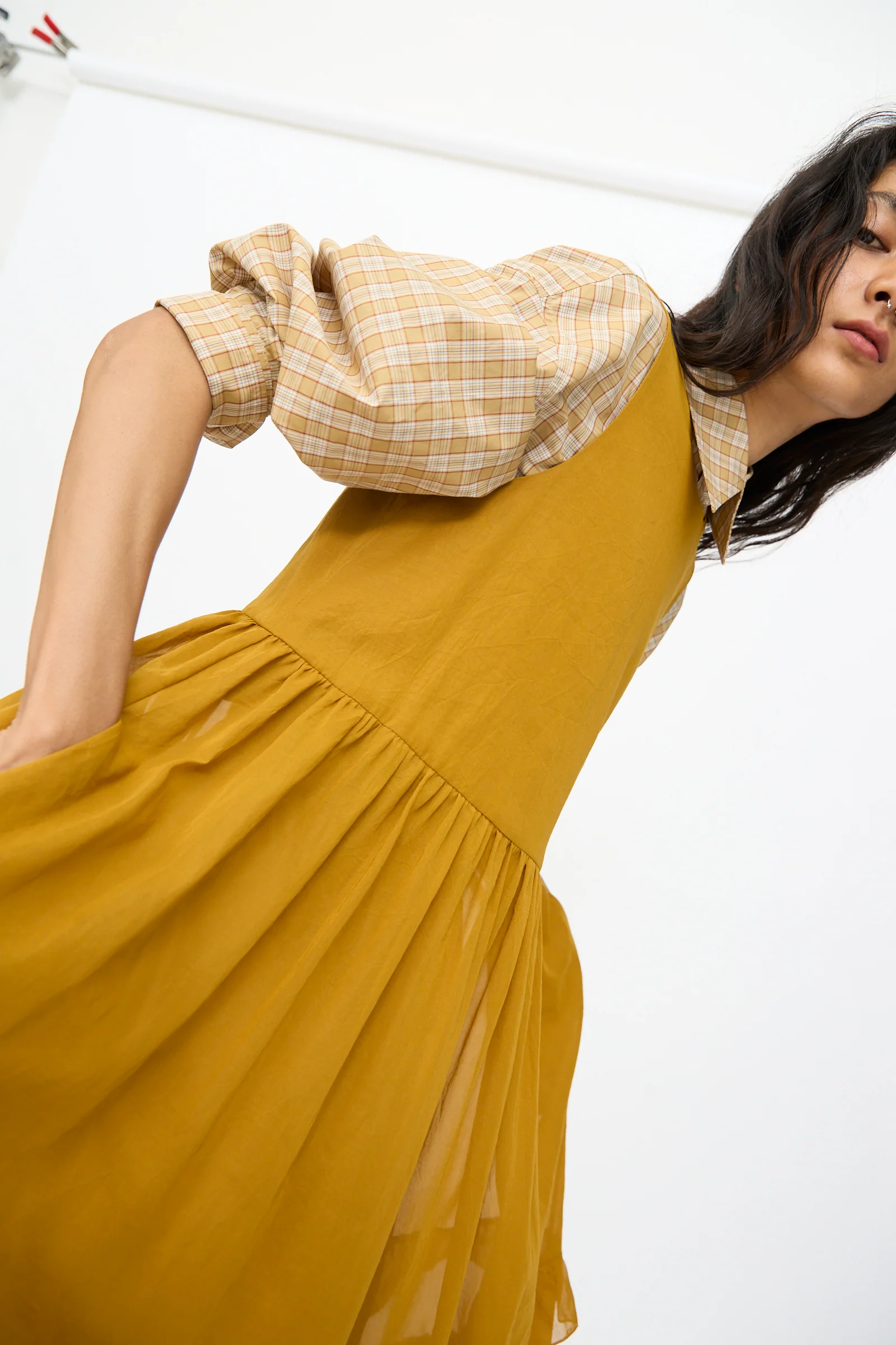 Japanese Cotton Dyed Voile Genevieve Dress in Mustard - Image 5