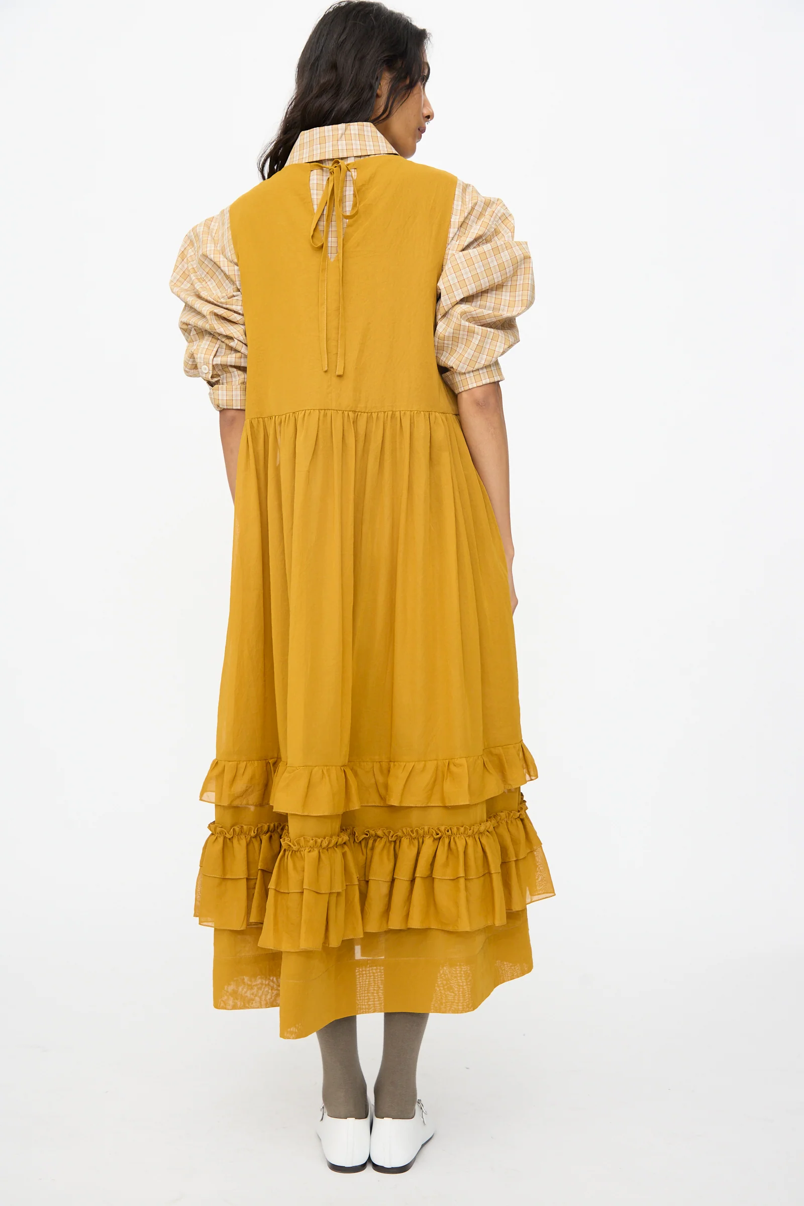 Japanese Cotton Dyed Voile Genevieve Dress in Mustard - Image 8