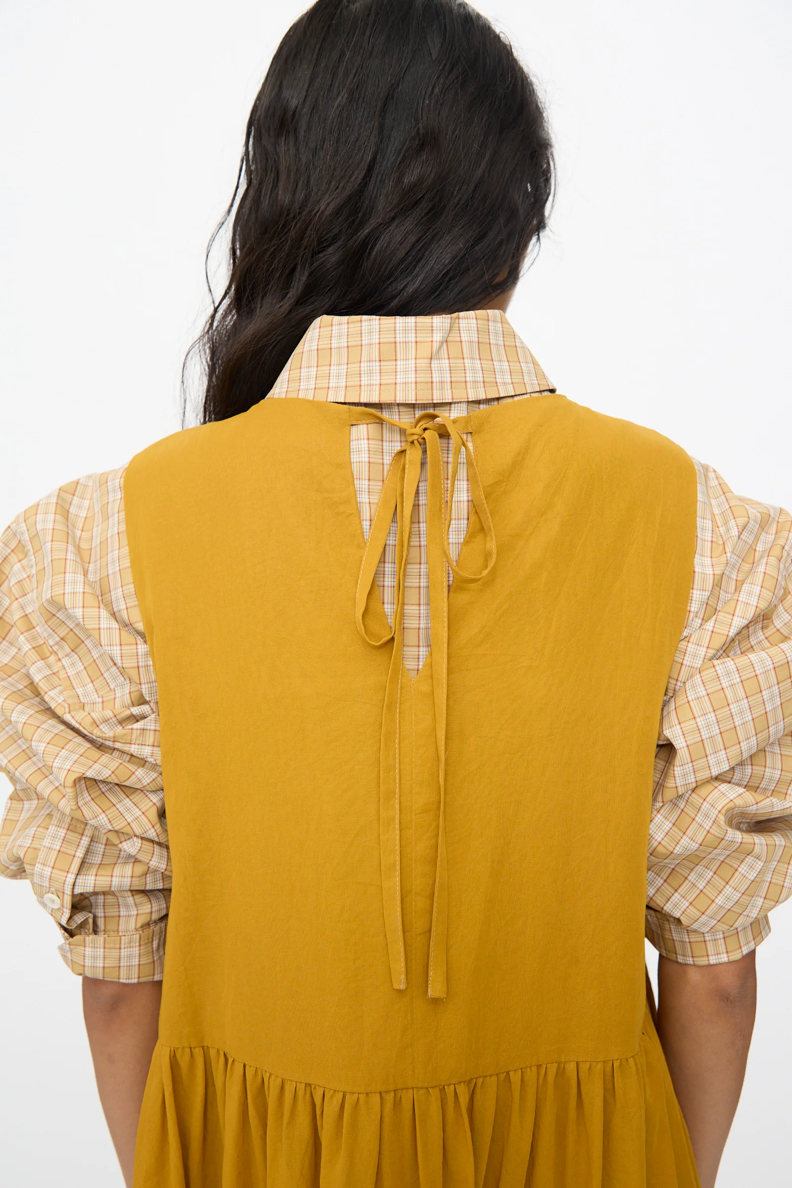 Japanese Cotton Dyed Voile Genevieve Dress in Mustard - Image 9
