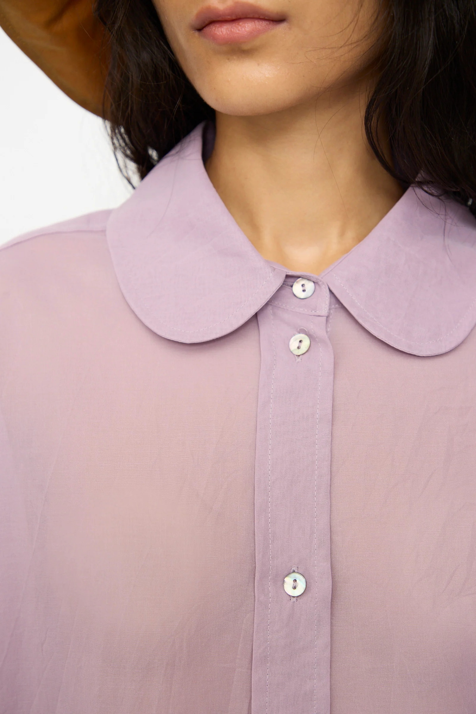 Japanese Cotton Dyed Voile Phoebe Shirt in Purple - Image 3