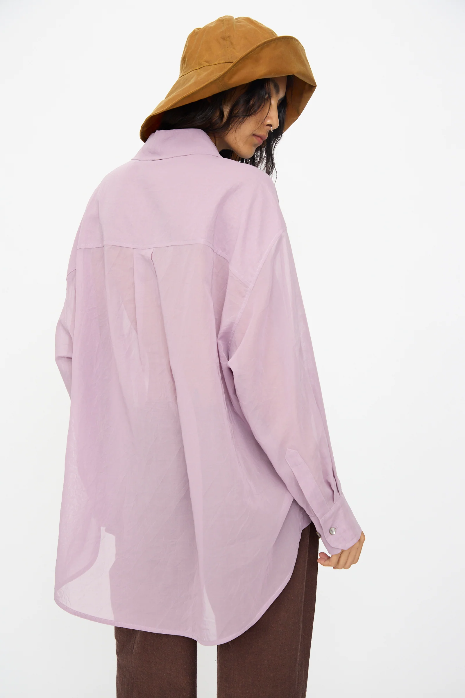 Japanese Cotton Dyed Voile Phoebe Shirt in Purple - Image 6
