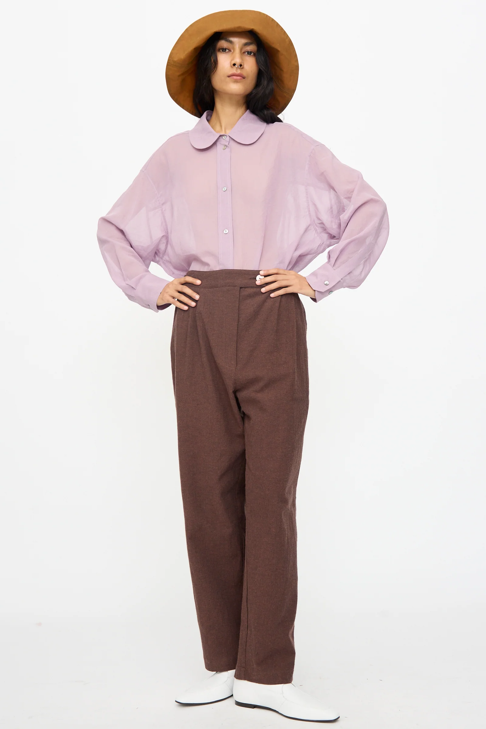 Japanese High Twisted Poplin Enya Trouser in Fog Purple - Image 5