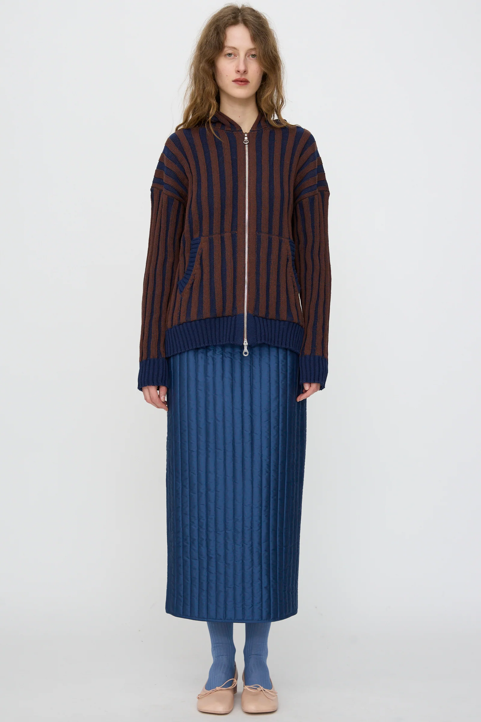 Organic Cotton Zip Up Hoodie in Blu Kid and Choco