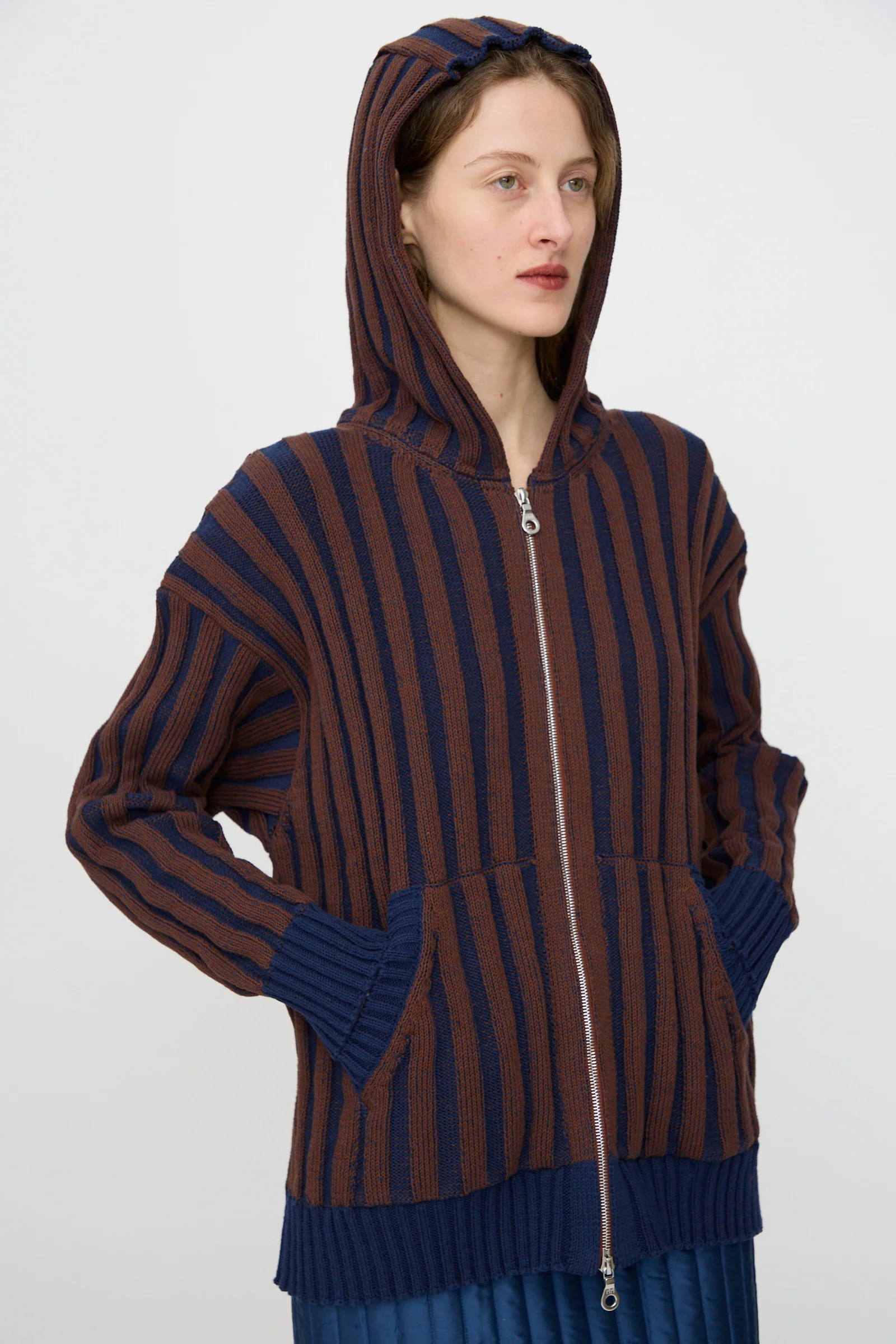 Organic Cotton Zip Up Hoodie in Blu Kid and Choco - Image 5