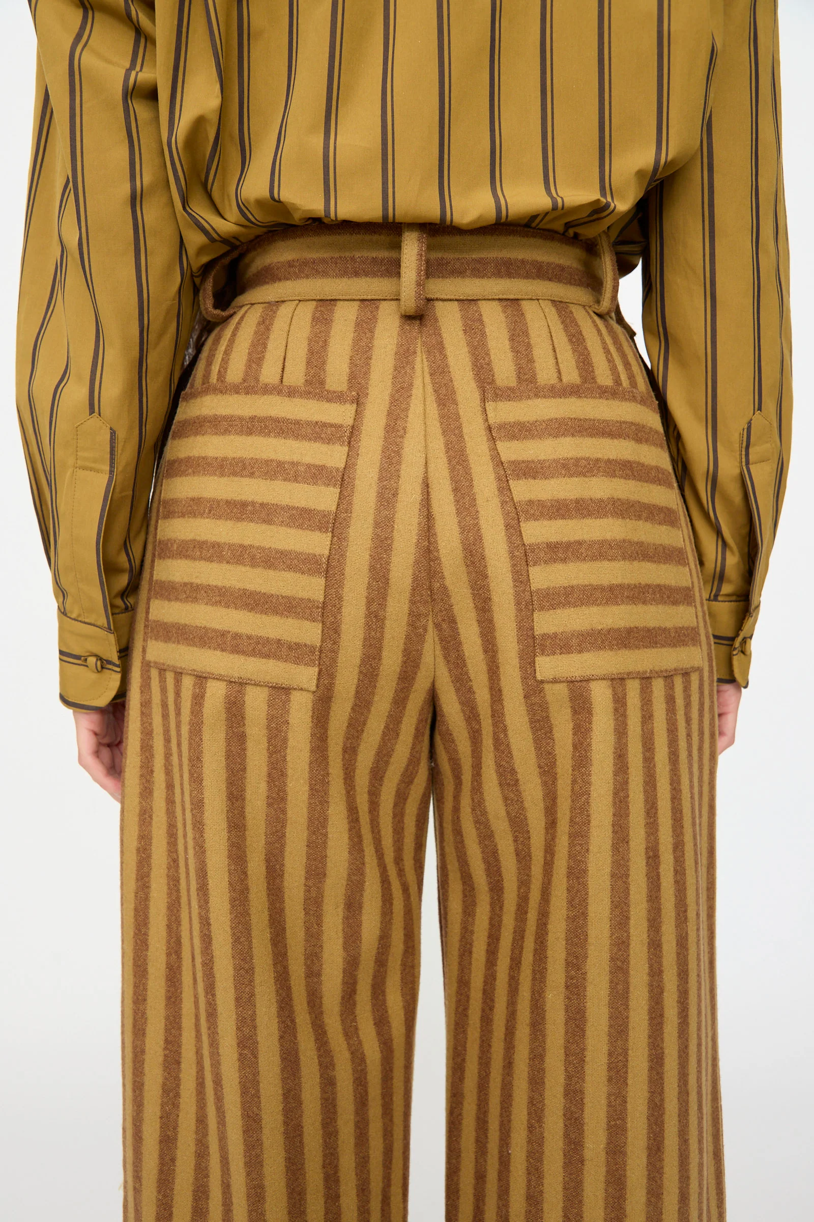 Portuguese Striped Wool Georgia Trouser in Goldfinch and Bordeaux - Image 8
