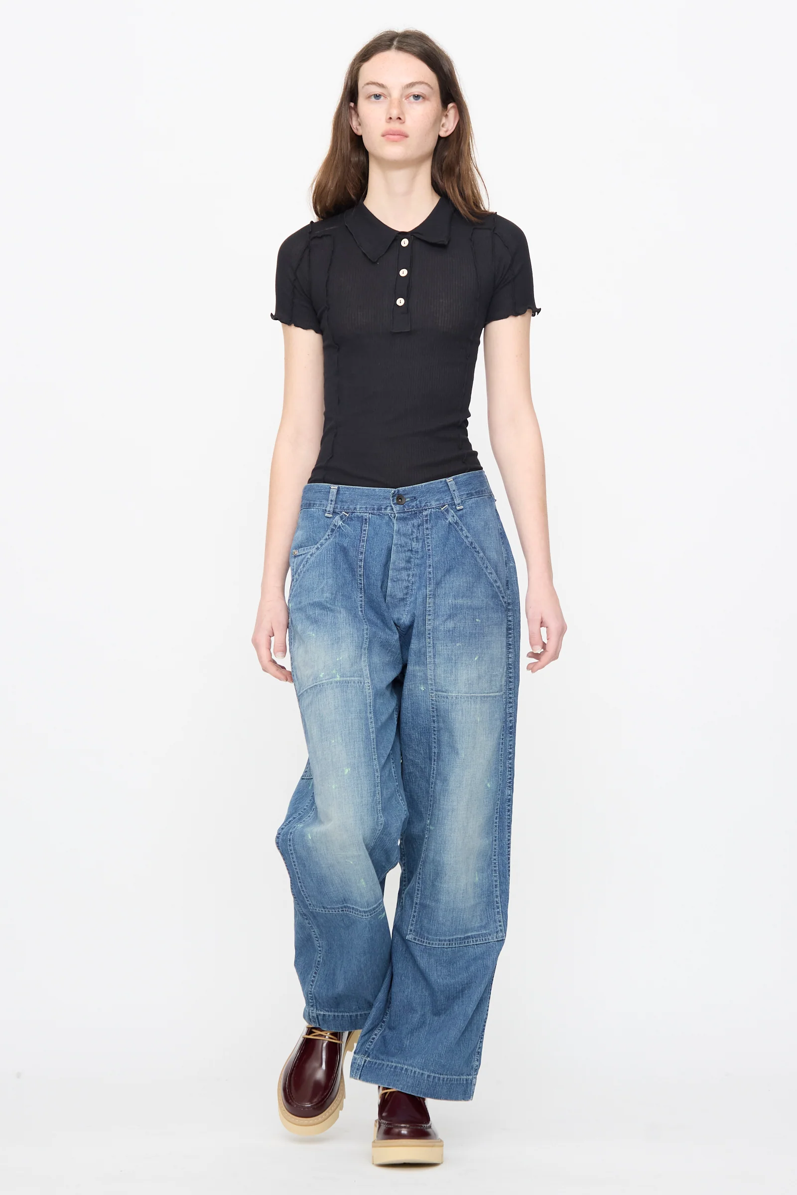 Denim Double Knee Painter Pants in Splushed Medium - Image 4