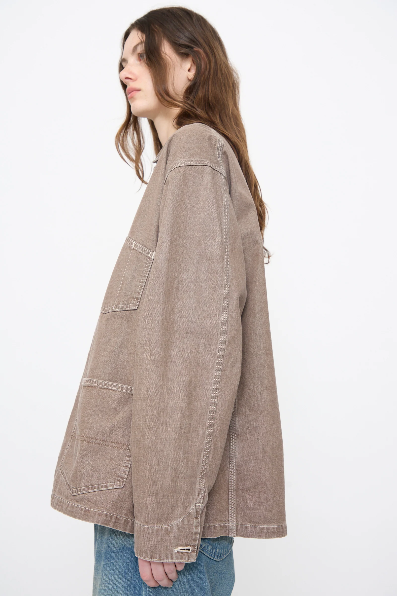 Denim Short Chore Jacket in Brown - Image 4