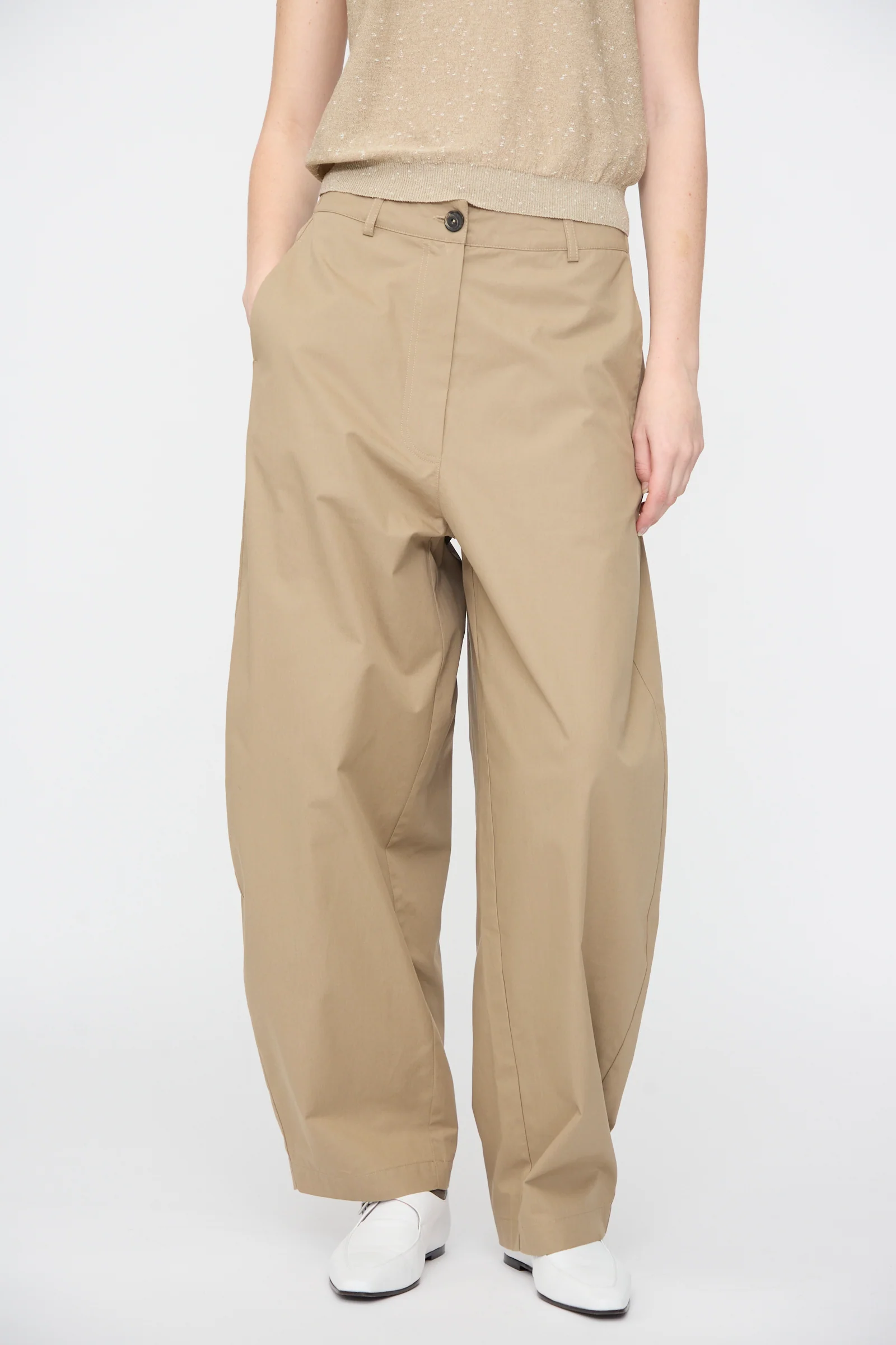 Cotton Curved Pants in Camel - Image 2