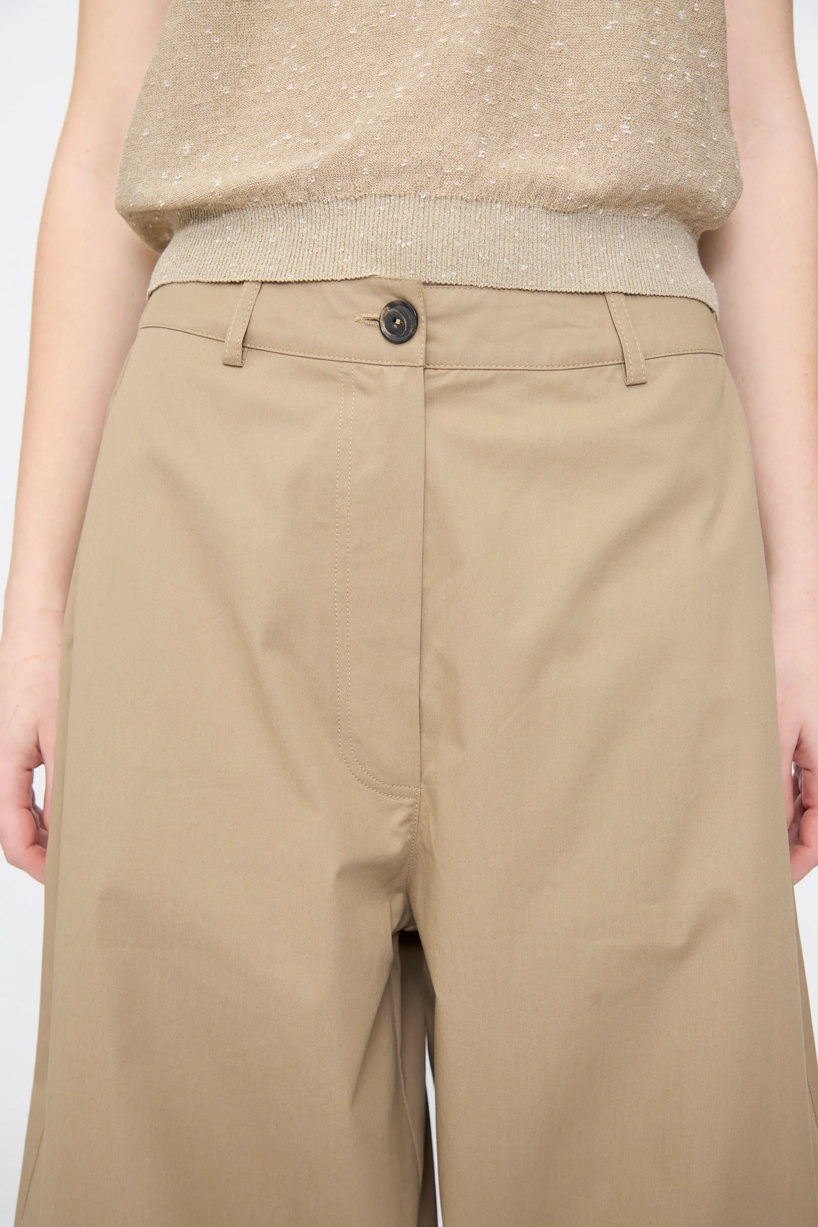 Cotton Curved Pants in Camel - Image 3