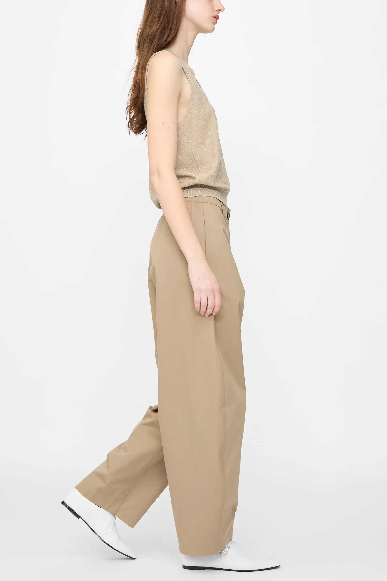 Cotton Curved Pants in Camel - Image 4