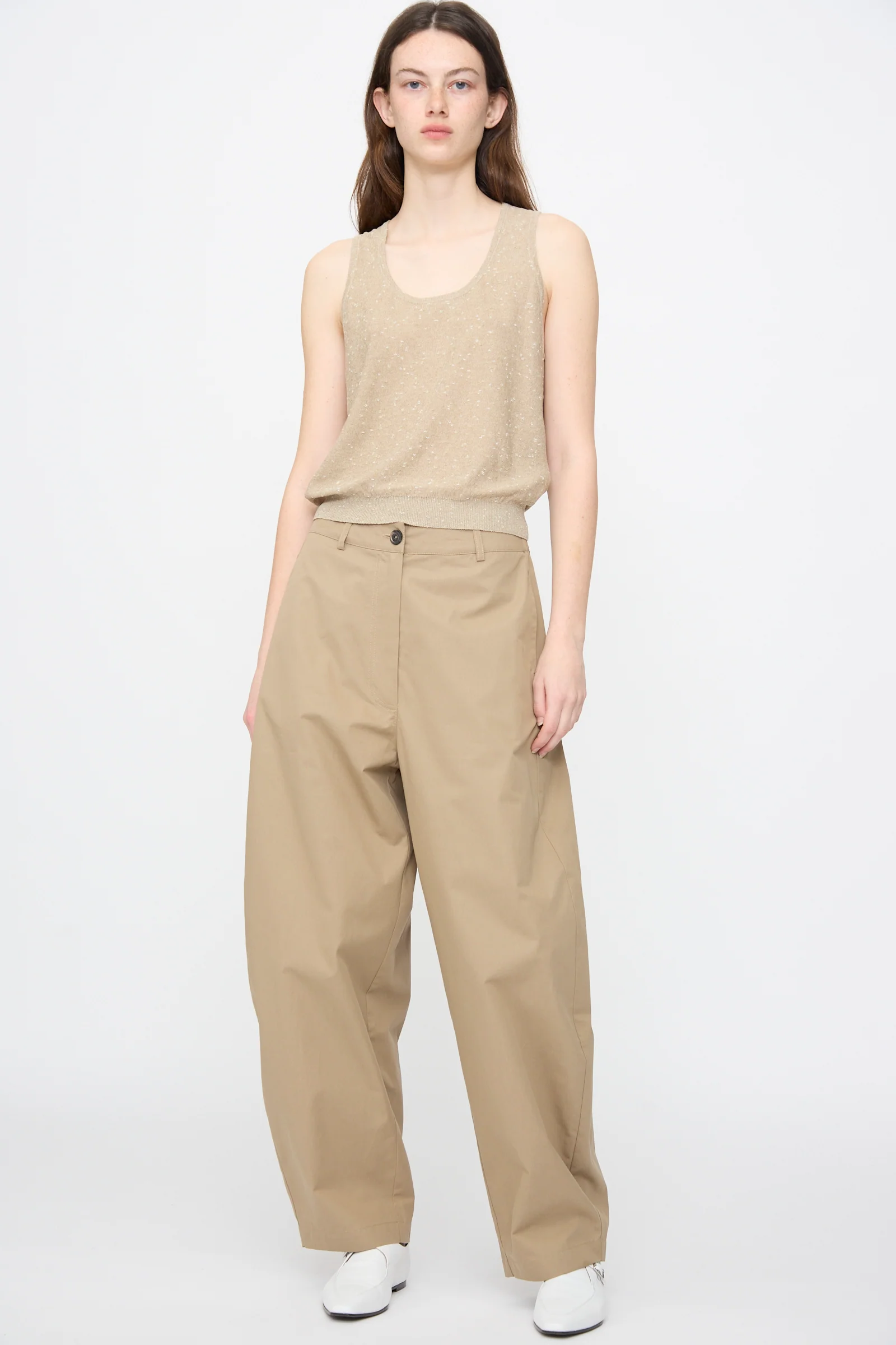 Cotton Curved Pants in Camel - Image 5