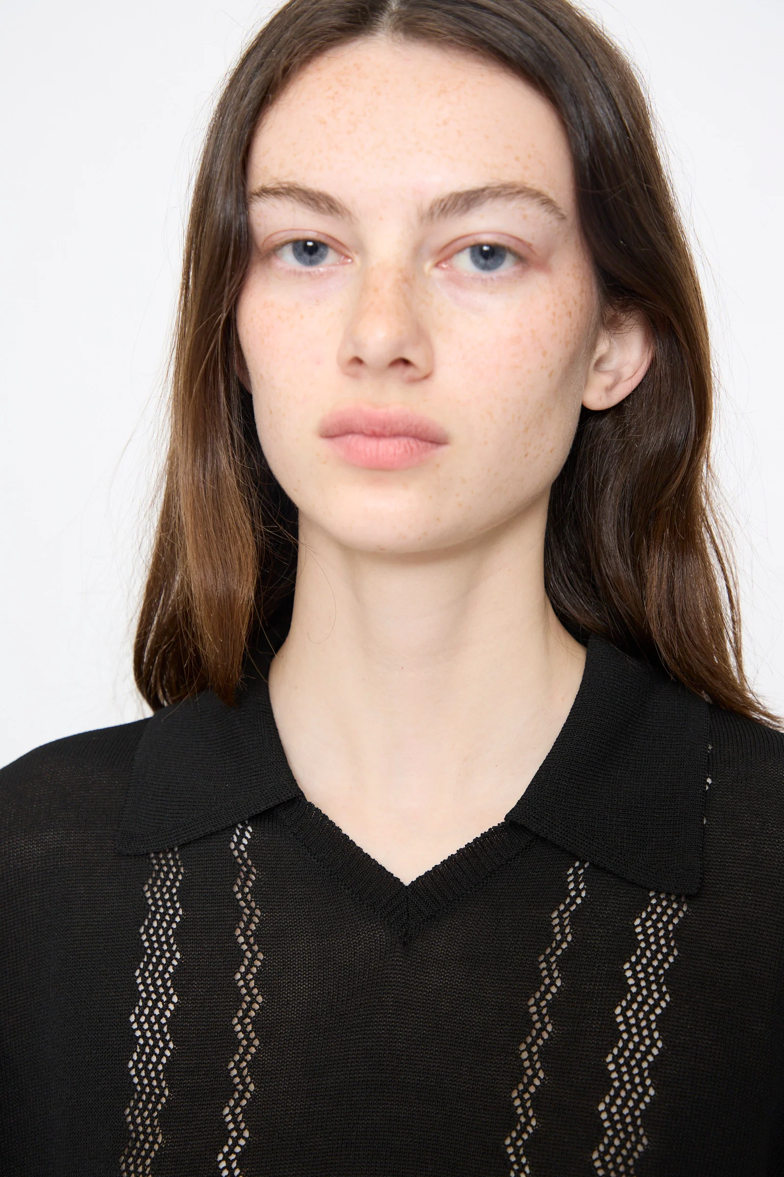 Lace Knit Polo in Black - Image 3