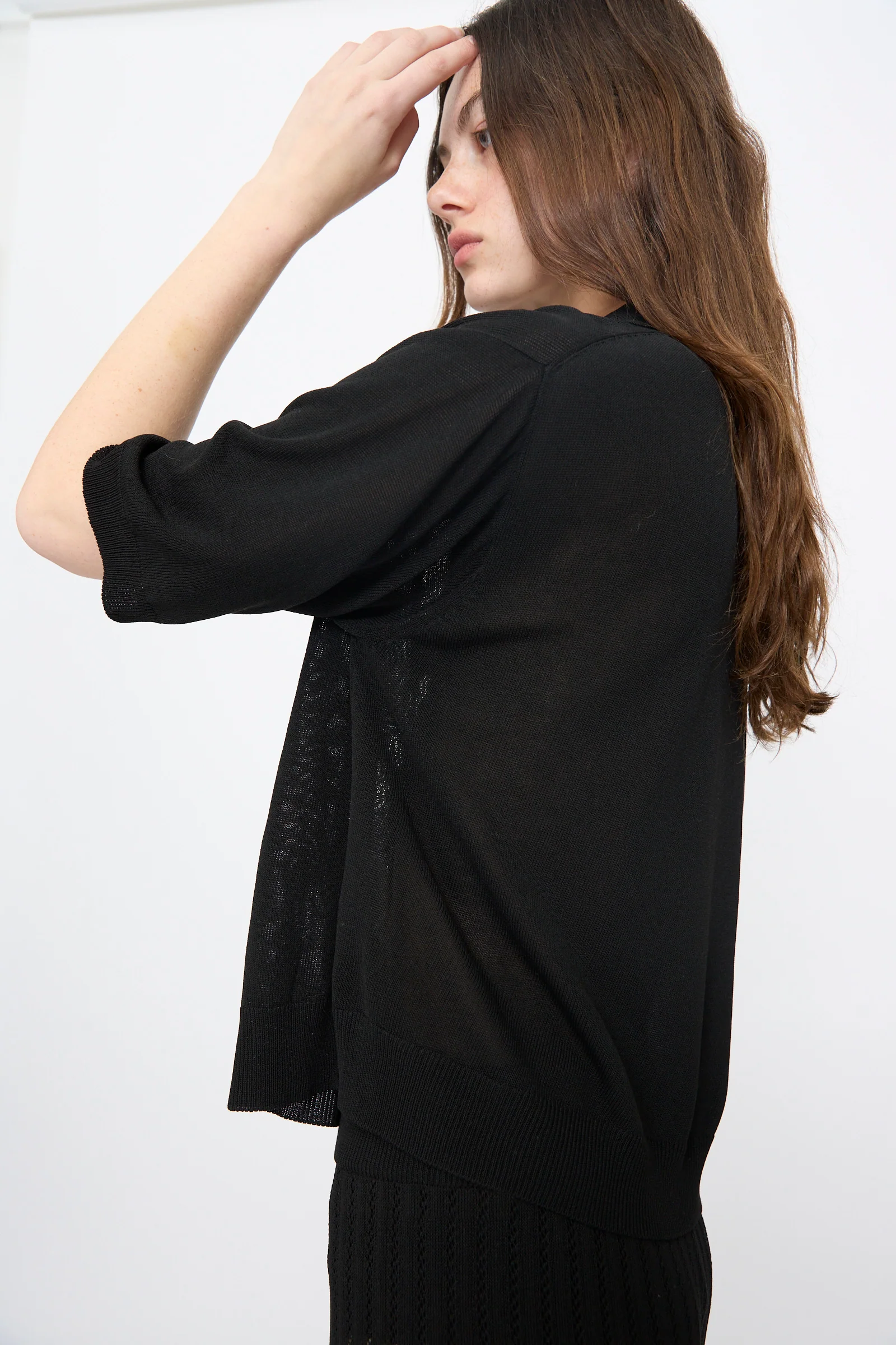 Lace Knit Polo in Black - Image 4