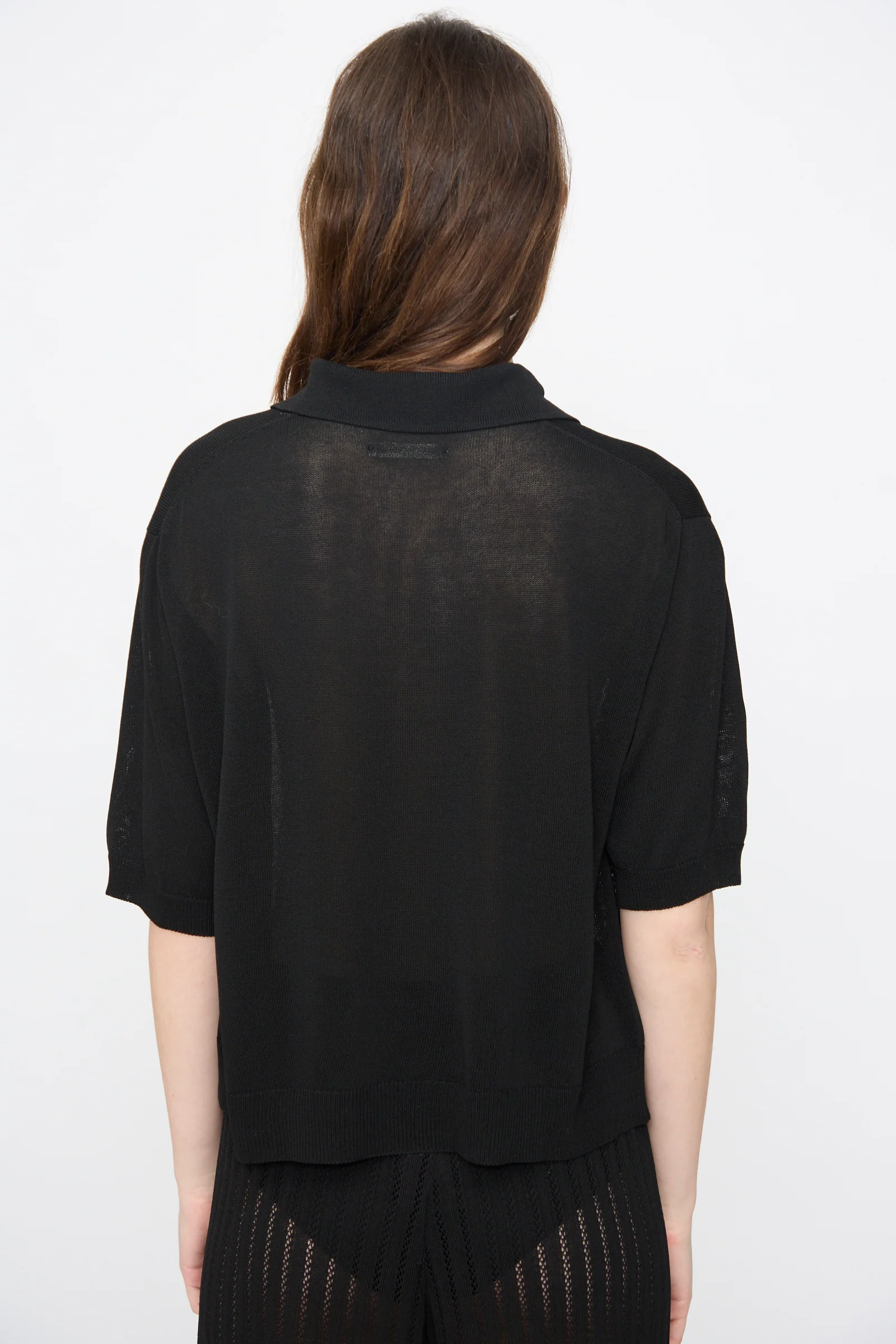 Lace Knit Polo in Black - Image 6