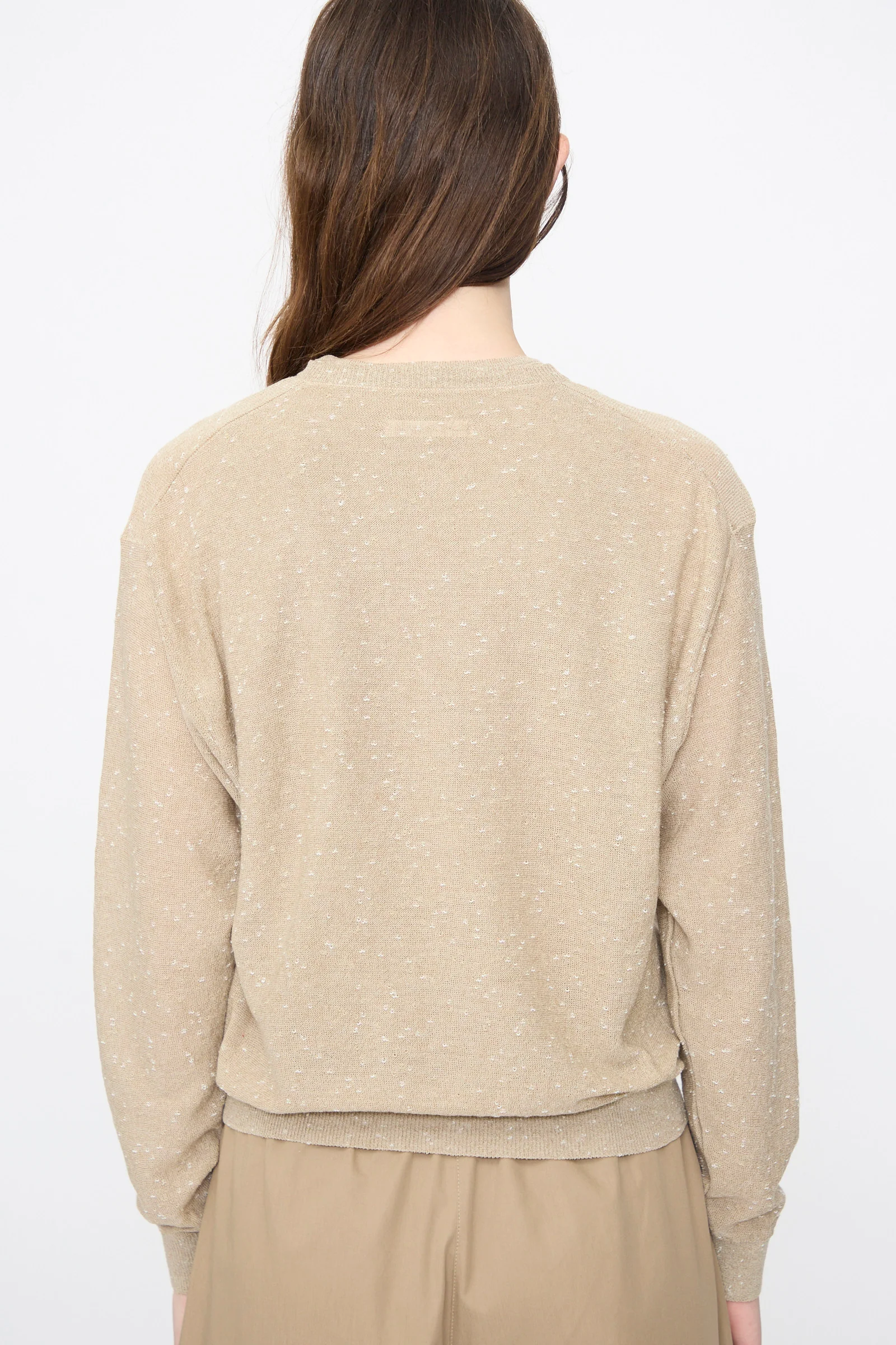 Linen and Cotton Flecked Cardigan in Taupe - Image 6