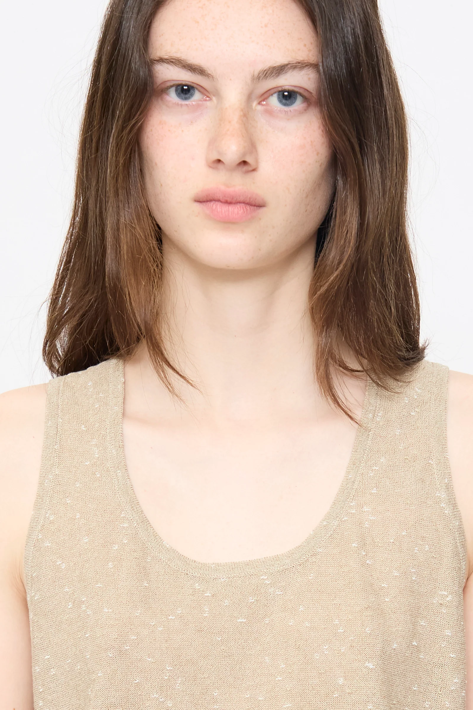 Linen and Cotton Flecked Tank Top in Beige - Image 3
