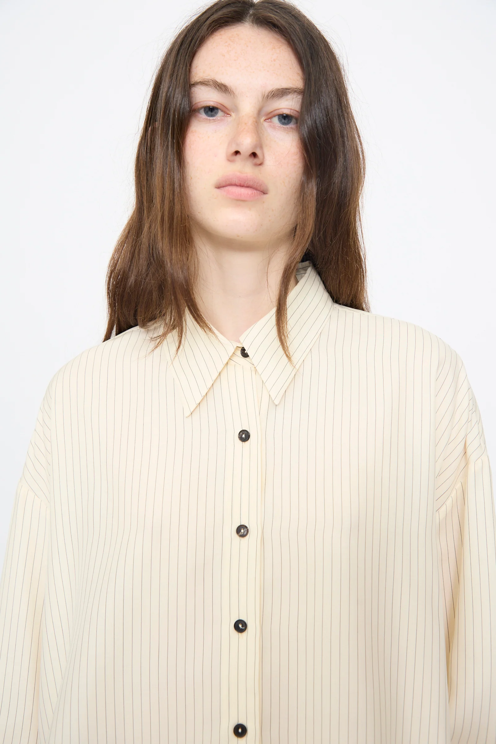 Oversized Pencil Striped Shirt in Cream - Image 3
