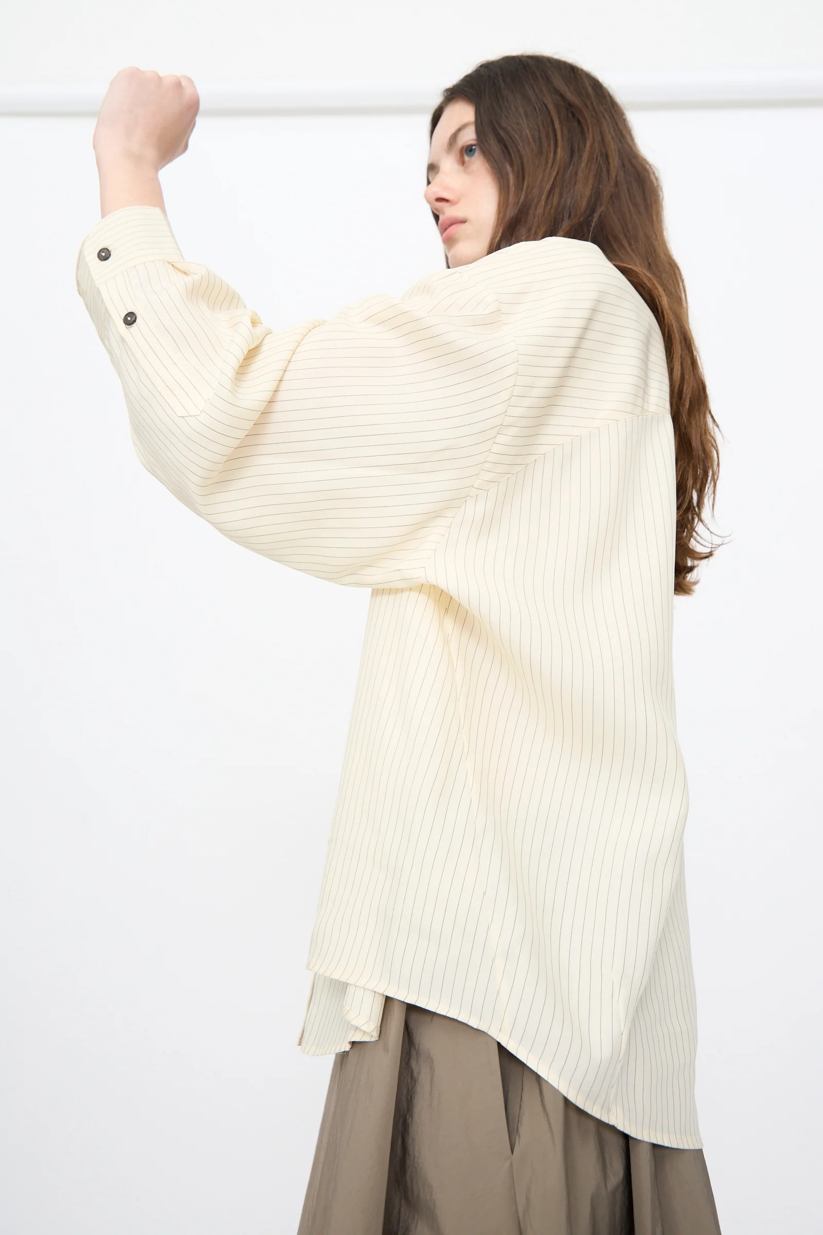 Oversized Pencil Striped Shirt in Cream - Image 4