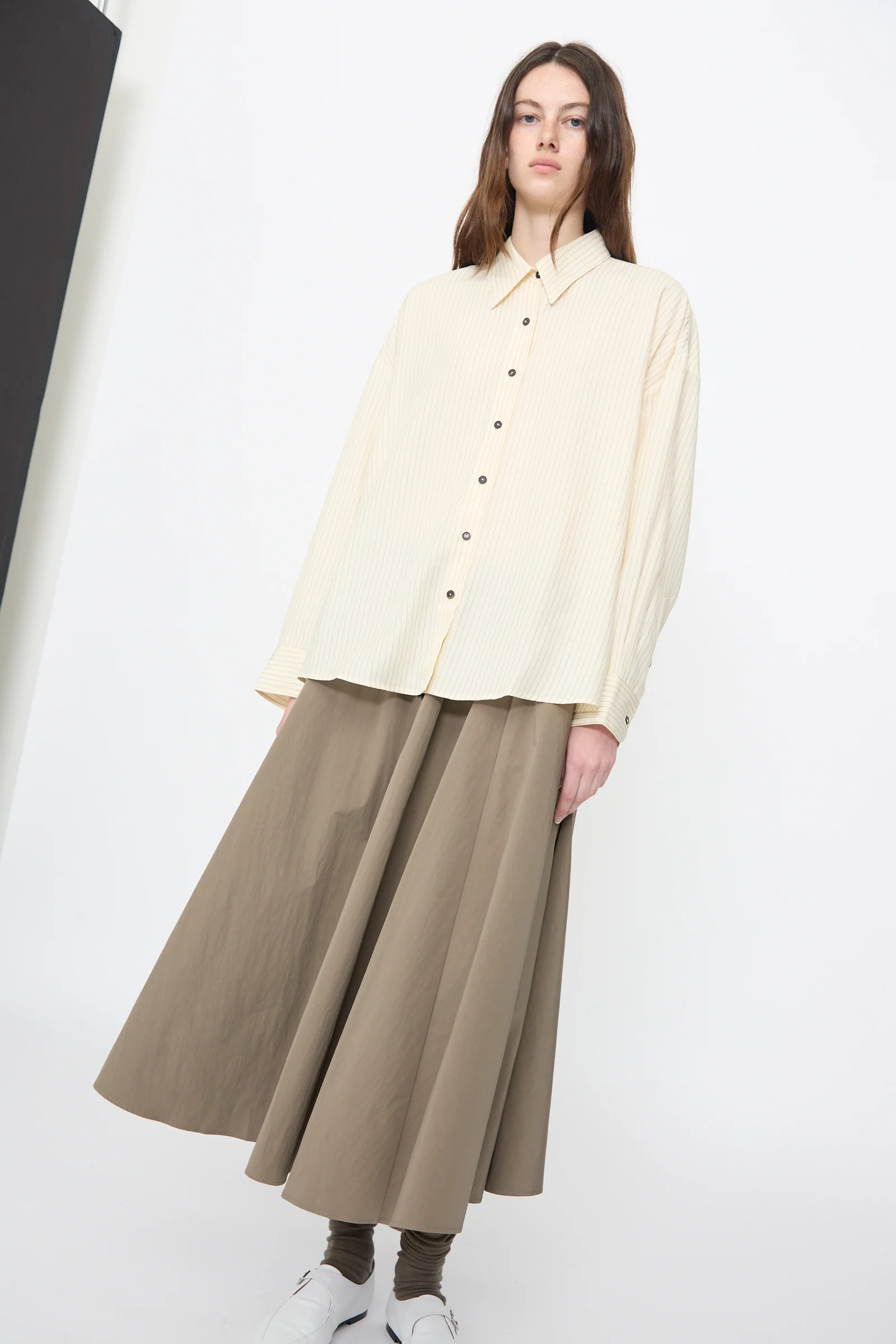 Oversized Pencil Striped Shirt in Cream - Image 5