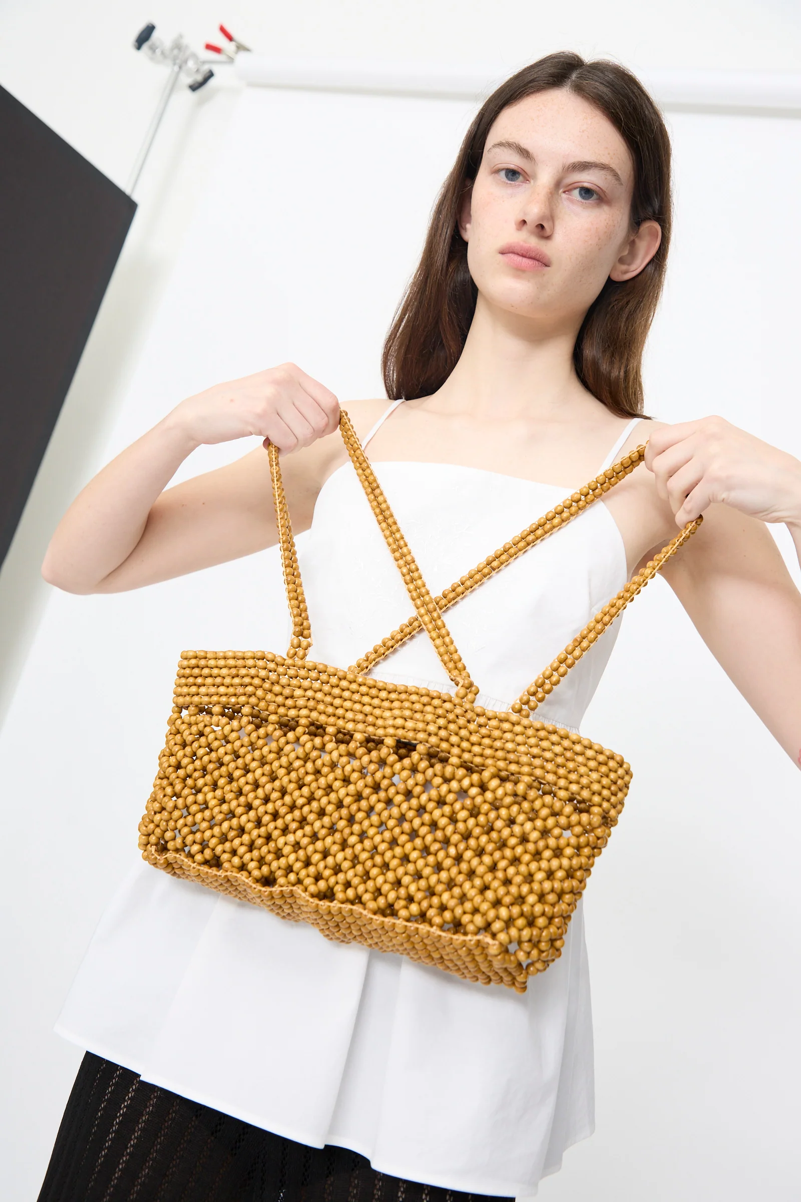 Wooden Beads Mini Bag in Ochre - Image 5
