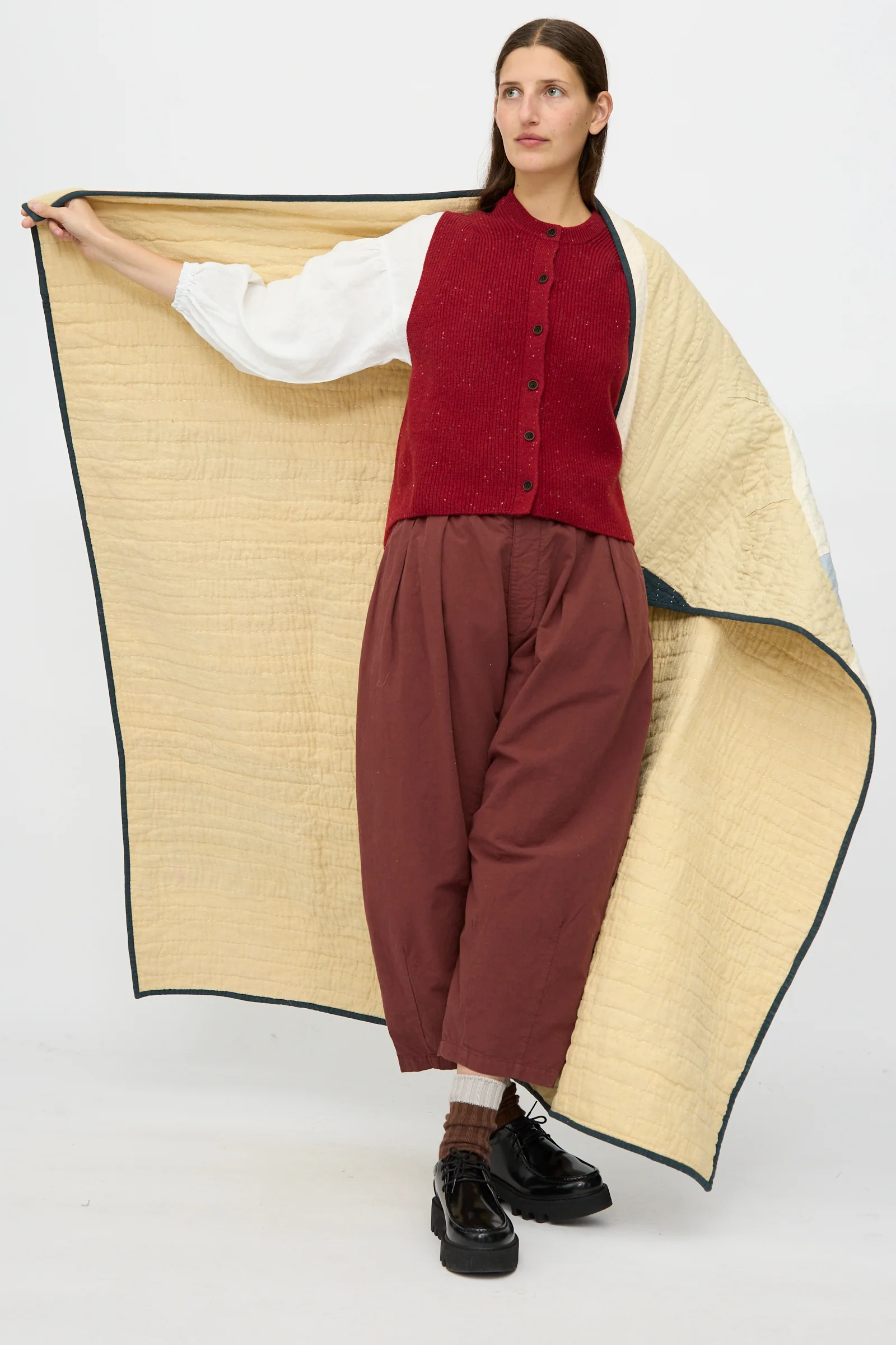 Large Patchwork Quilt in Cream Multi - Image 5