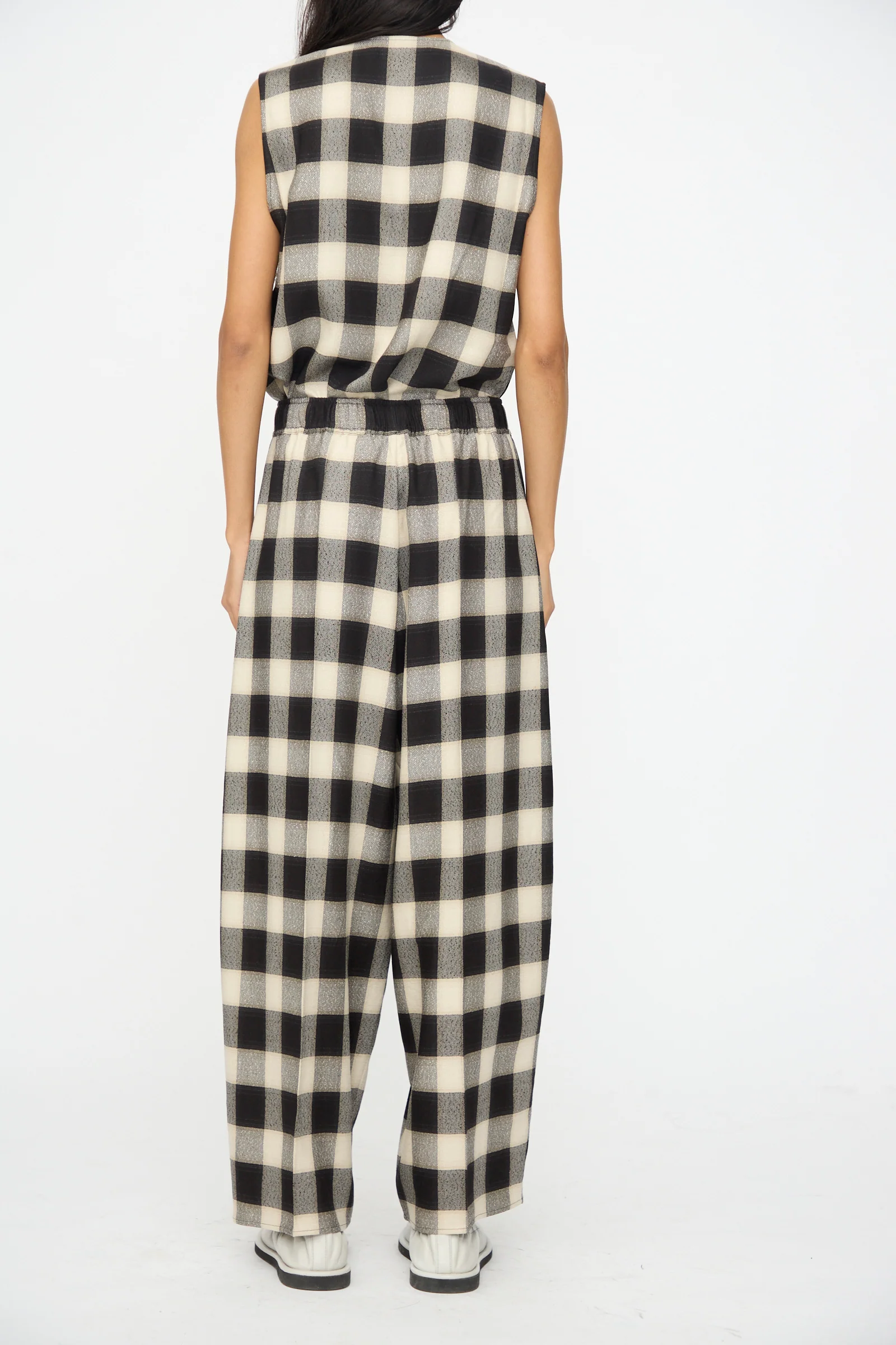 Oversized Pyjama Pants in Black and Cream Checks - Image 6