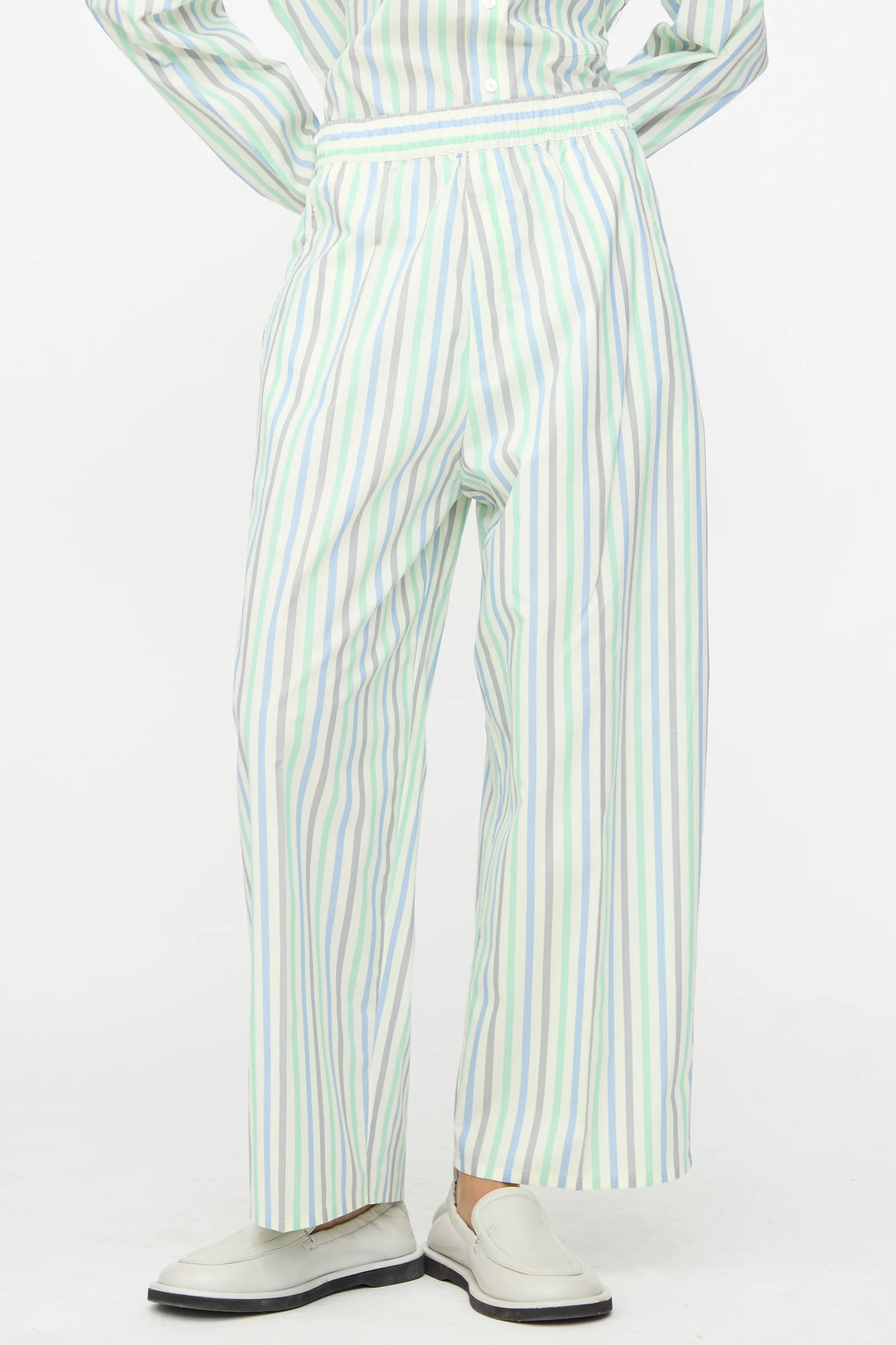 Oversized Pyjama Pants in Striped Pastel Green - Image 2