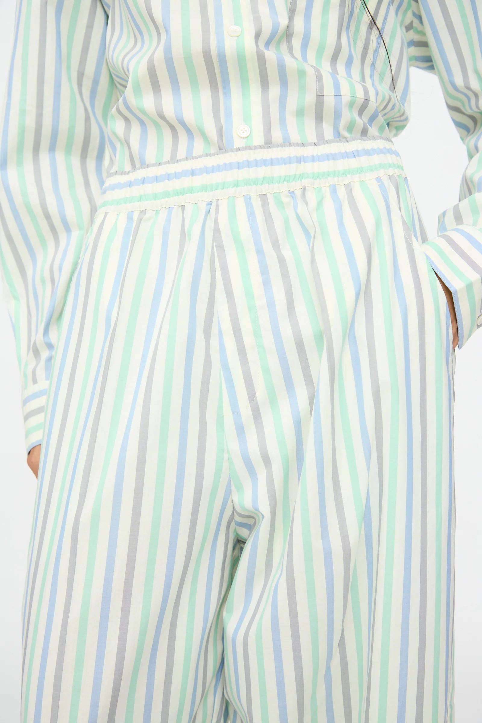 Oversized Pyjama Pants in Striped Pastel Green - Image 3
