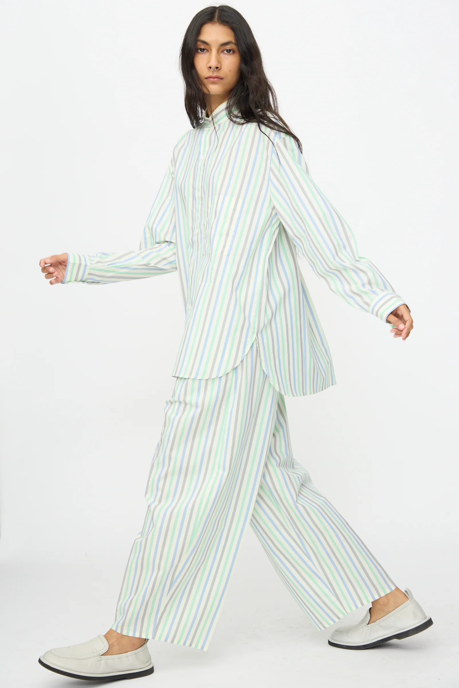 Oversized Pyjama Pants in Striped Pastel Green - Image 4