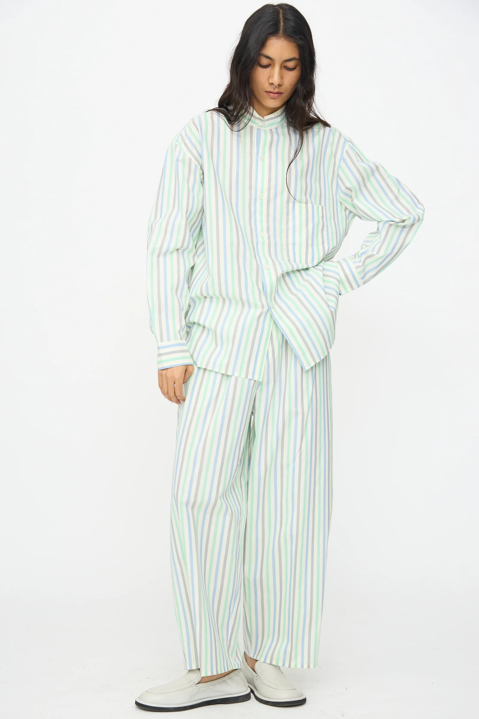 Oversized Pyjama Pants in Striped Pastel Green - Image 6