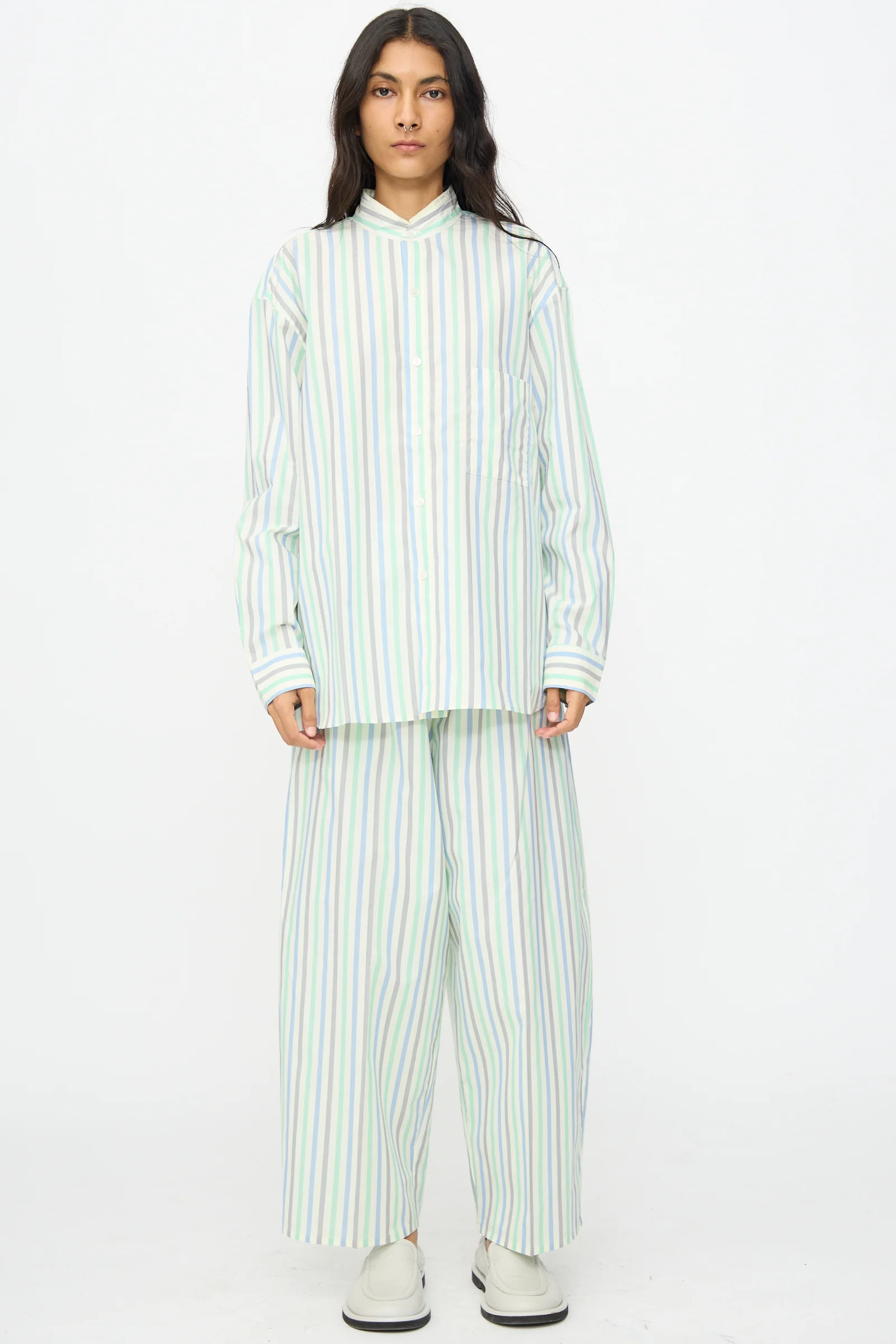 Oversized Pyjama Pants in Striped Pastel Green - Image 7