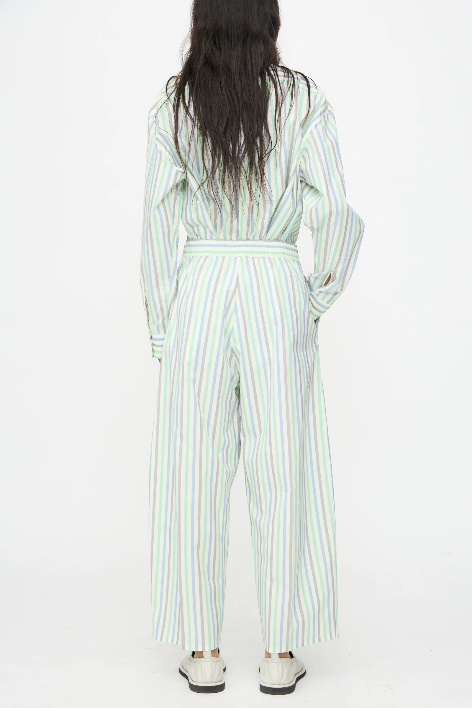 Oversized Pyjama Pants in Striped Pastel Green - Image 8