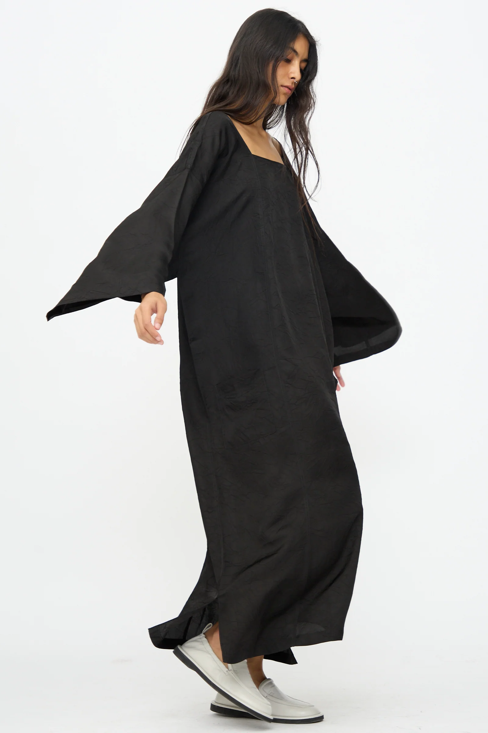 Square Neck Caftan Dress in Black - Image 4