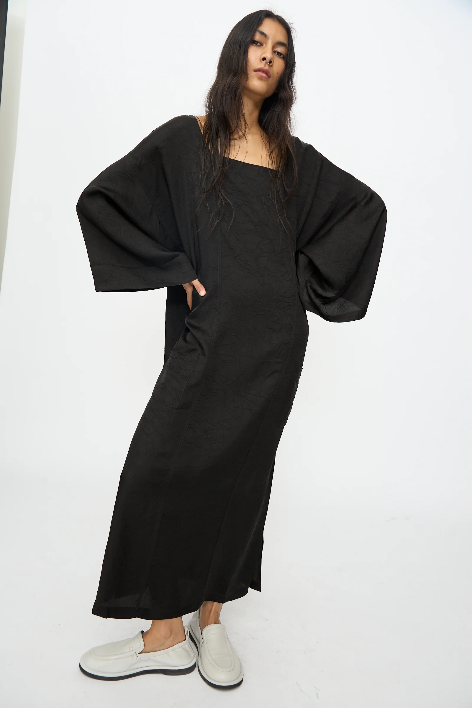 Square Neck Caftan Dress in Black - Image 5