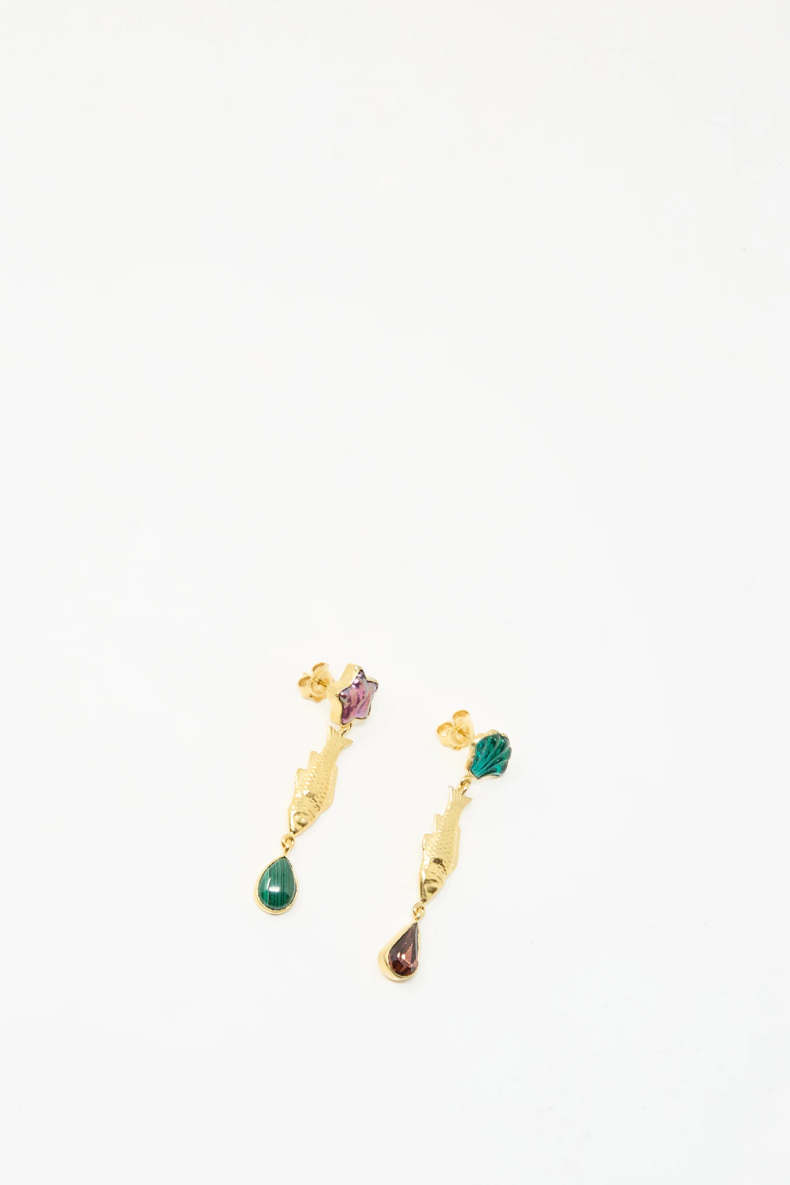 Fish and Vintage Cabochon Drop Earrings - Image 2